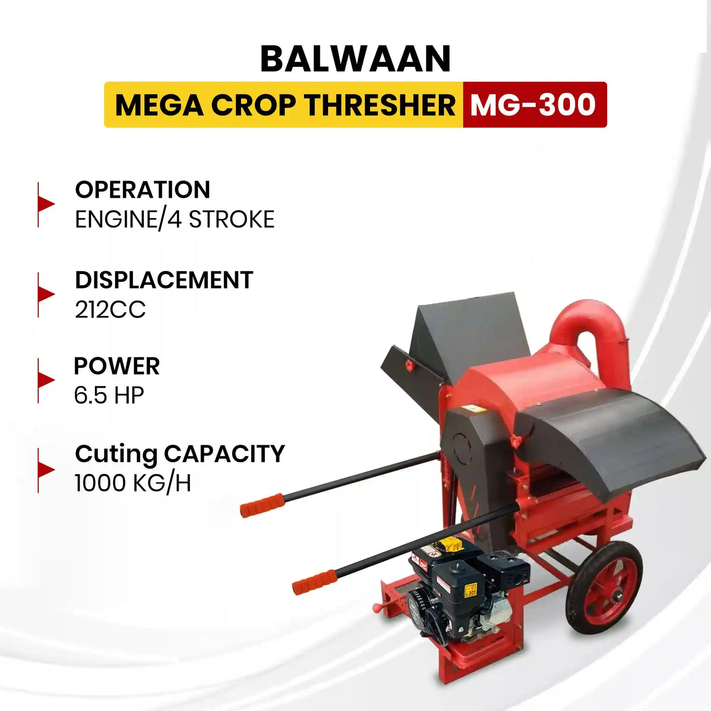 Balwaan Mega Crop Thresher MG-300 | 6.5 HP Engine | 1000 kg/h Capacity | Multi-Crop Threshing Solution