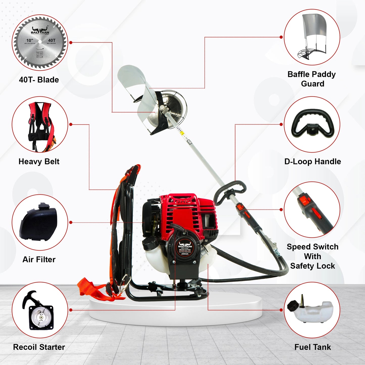 Balwaan BX-35B Back-pack crop cum grass cutter | 35 cc 4 Stroke Engine | Petrol Operated with Heavy Duty 80 Teeth,3T and