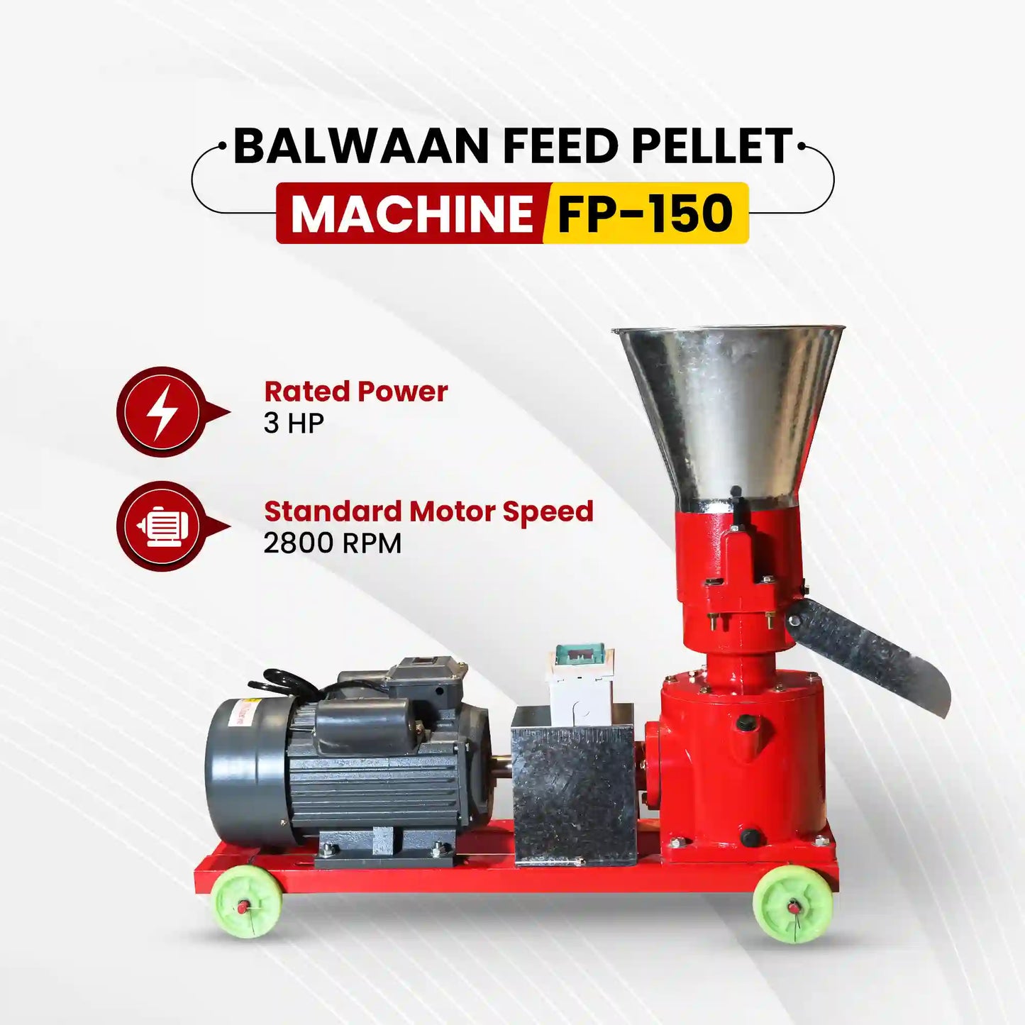 Balwaan FP-150 Feed Pellet Machine | 4 HP Copper Motor, 2800 RPM Cattle & Poultry Feed Maker with 3mm Pellet Die | Best