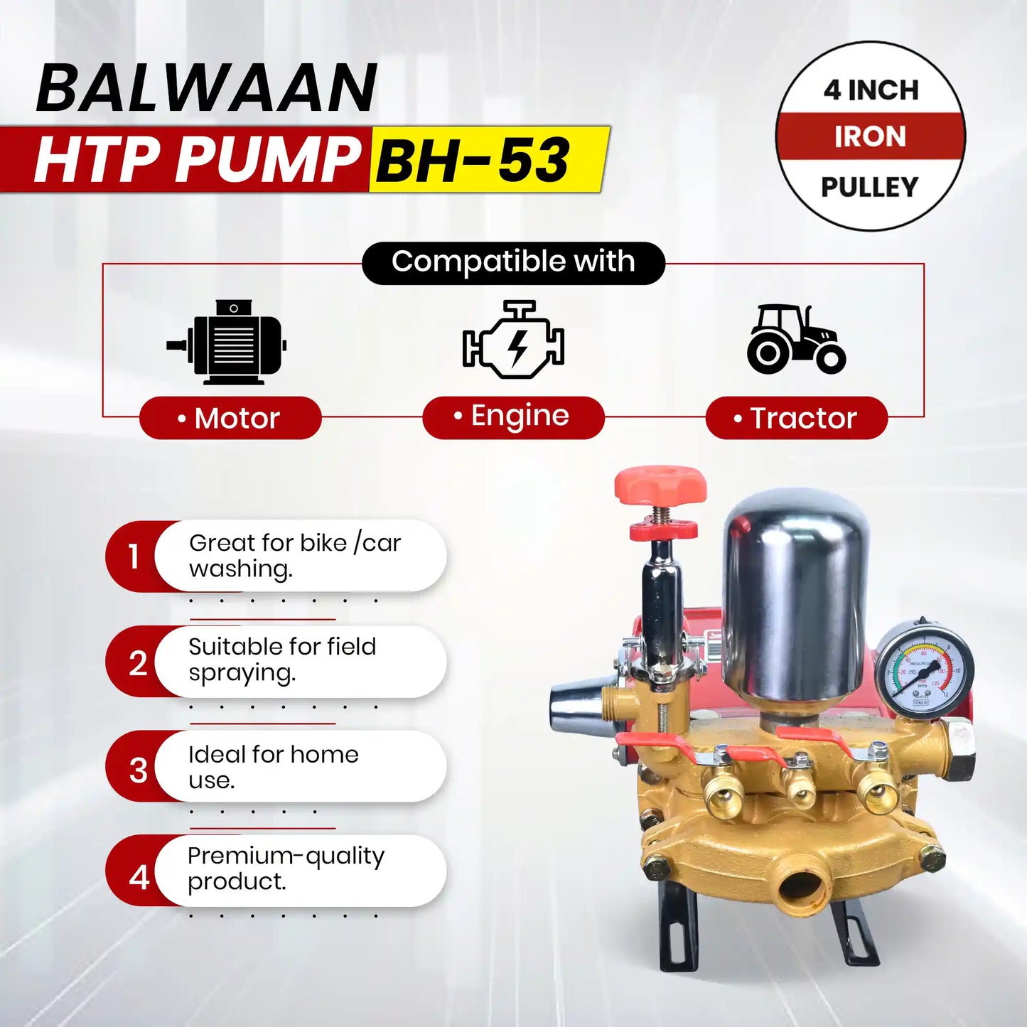 Balwaan HTP Pump BH-53 High Pressure Triple Piston Sprayer Pump | Heavy Duty Agriculture & Gardening Pump