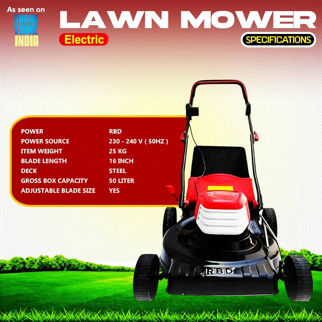 RBD 16-Inch Electric Lawn Mower | Garden Grass Cutter - supplier gallery image 3