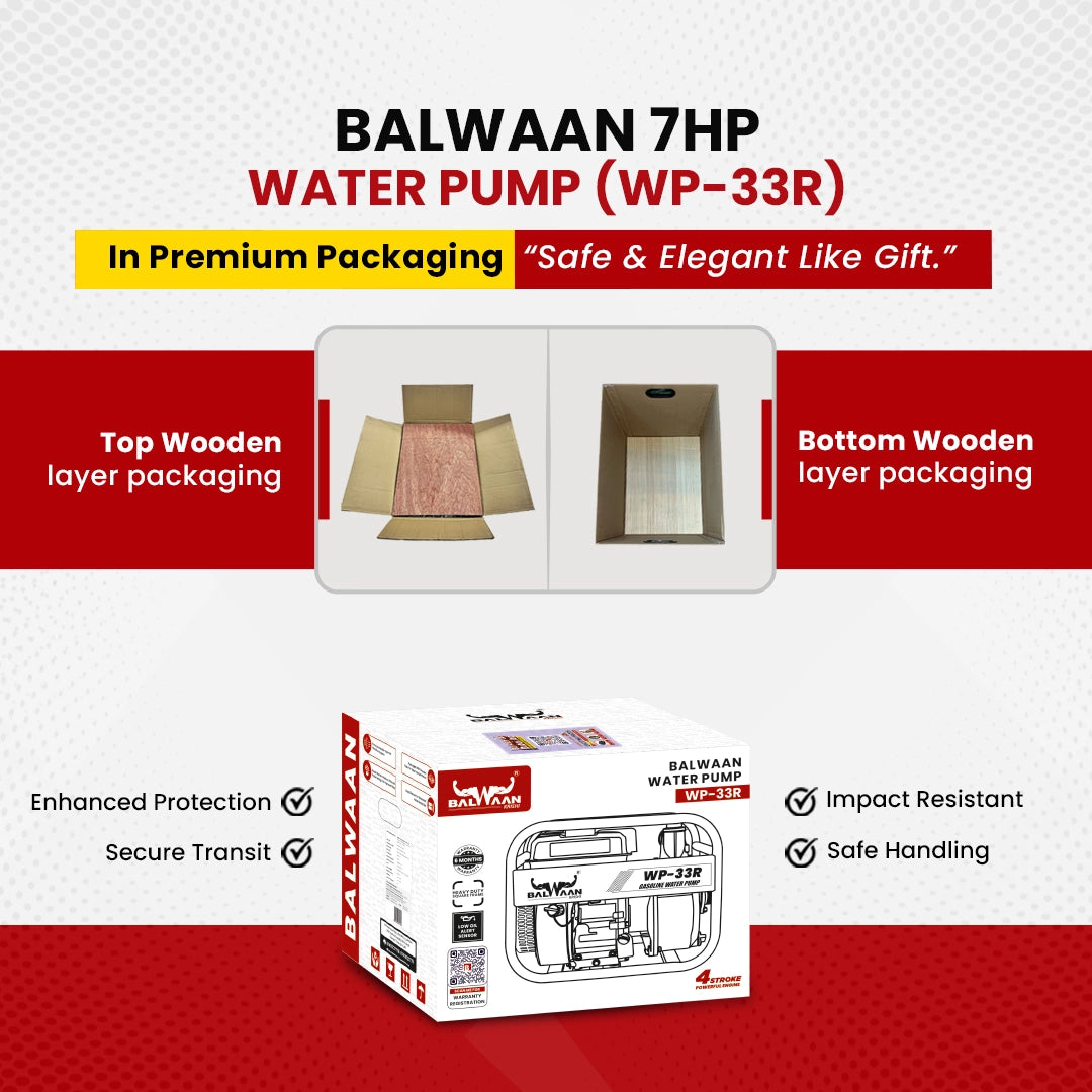 Balwaan WP-33R 7 HP Petrol Water Pump | 4-Stroke Engine, 1000–1200 L/min for Irrigation & Agriculture Use
