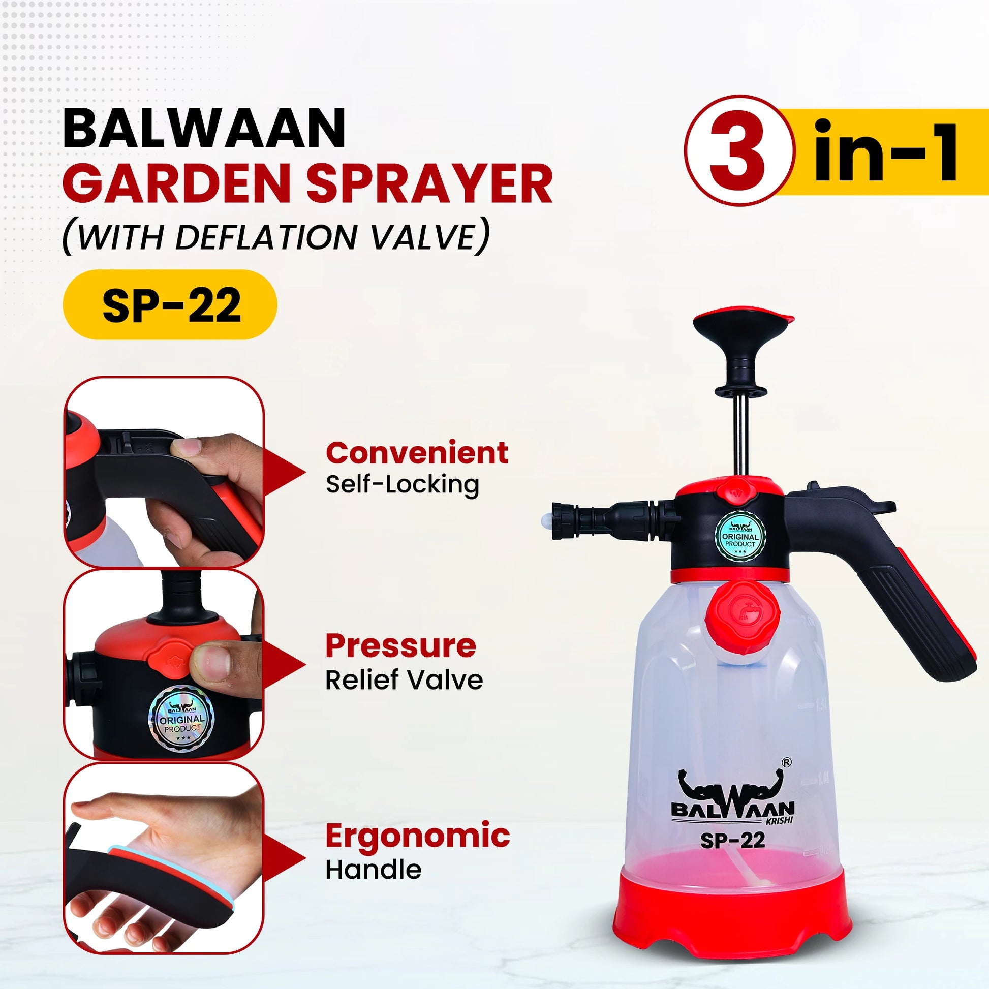 Balwaan 3 in 1 Foam Sprayer SP-22 | 2 LTR Capacity | Best for Car & Bike wash, Agriculture, Gardening, Pesticides, Glass