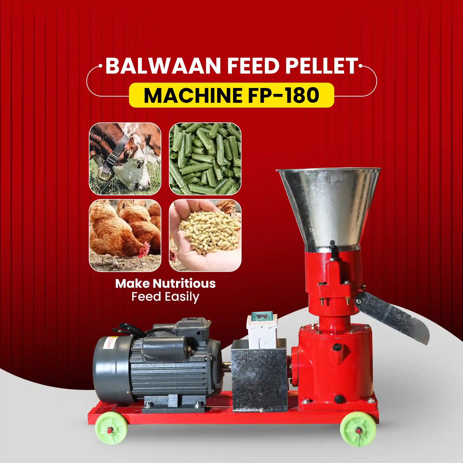 Balwaan FP-180 Feed Pellet Machine | 5HP Copper Motor | Animal Feed Pellets | Poultry, Fish, Pig & Cattle Feed Pellet Ma
