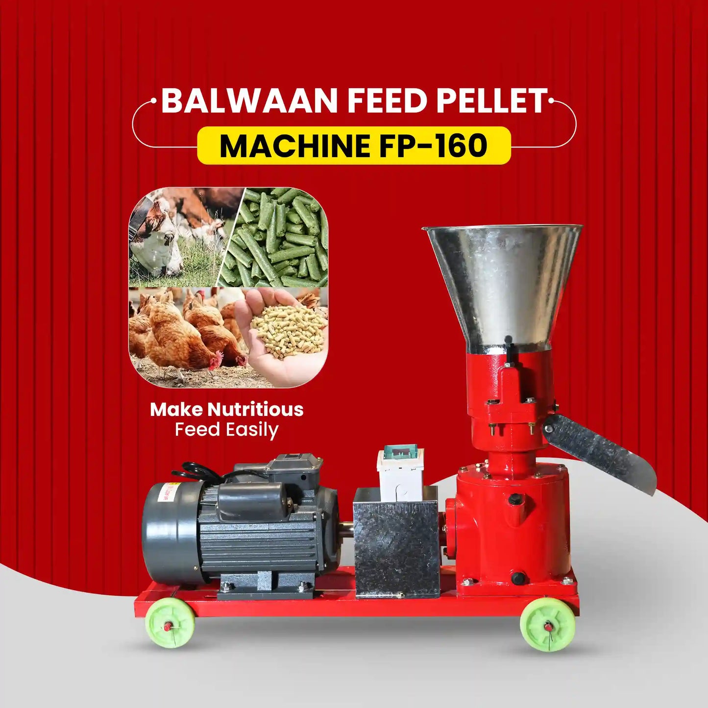 Balwaan Feed Pellet Machine FP-160 | 5HP Copper Motor | 100-130 kg/h Productivity | Professional Cattle & Poultry Feed M