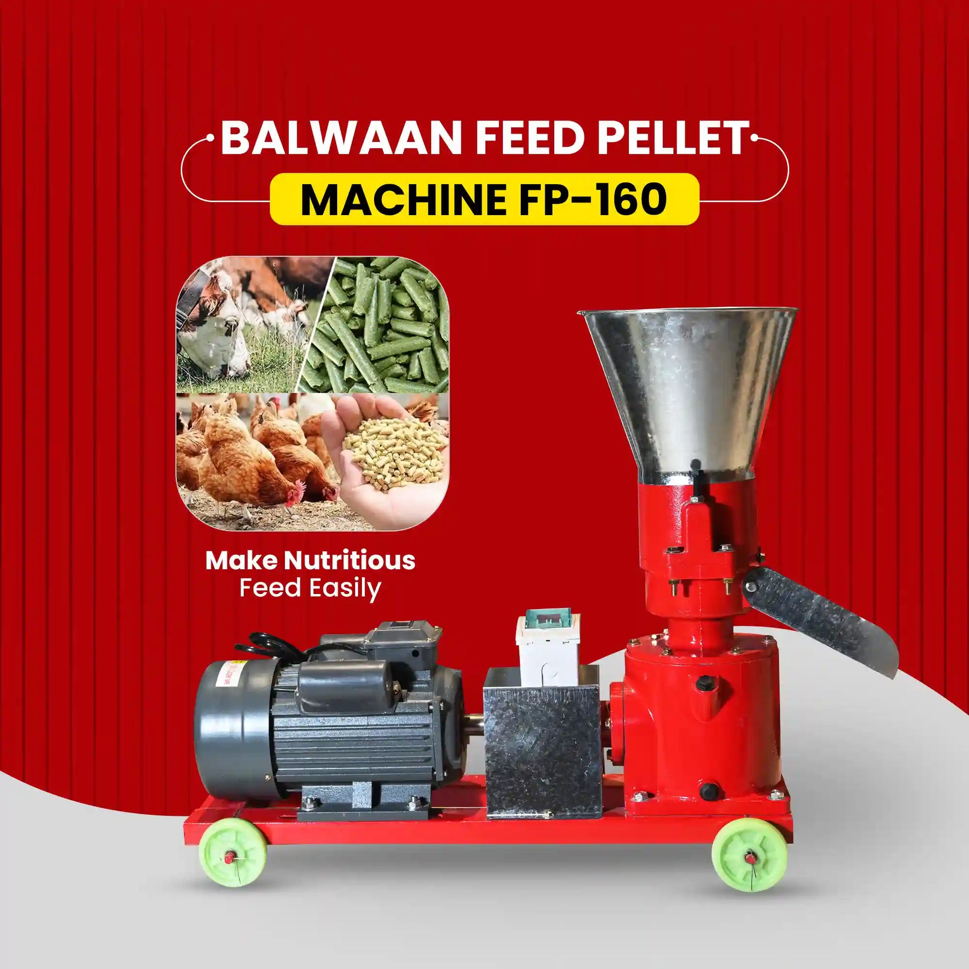 Balwaan Feed Pellet Machine FP-160 | 5HP Copper Motor | 100-130 kg/h Productivity | Professional Cattle & Poultry Feed M