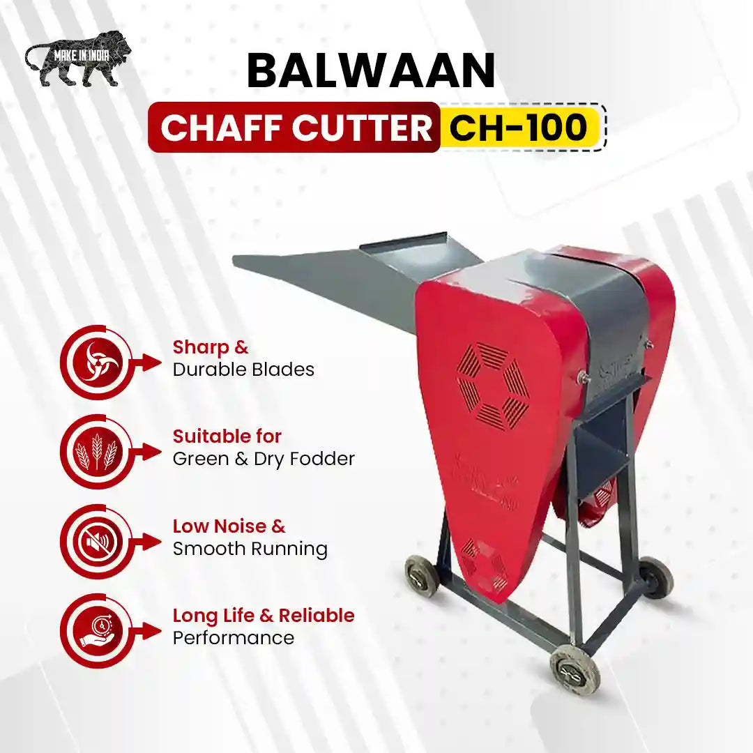 Balwaan CH-100 Chaff Cutter Machine for Dairy Farming | 300–500 Kg/Hour Fodder Cutting Capacity