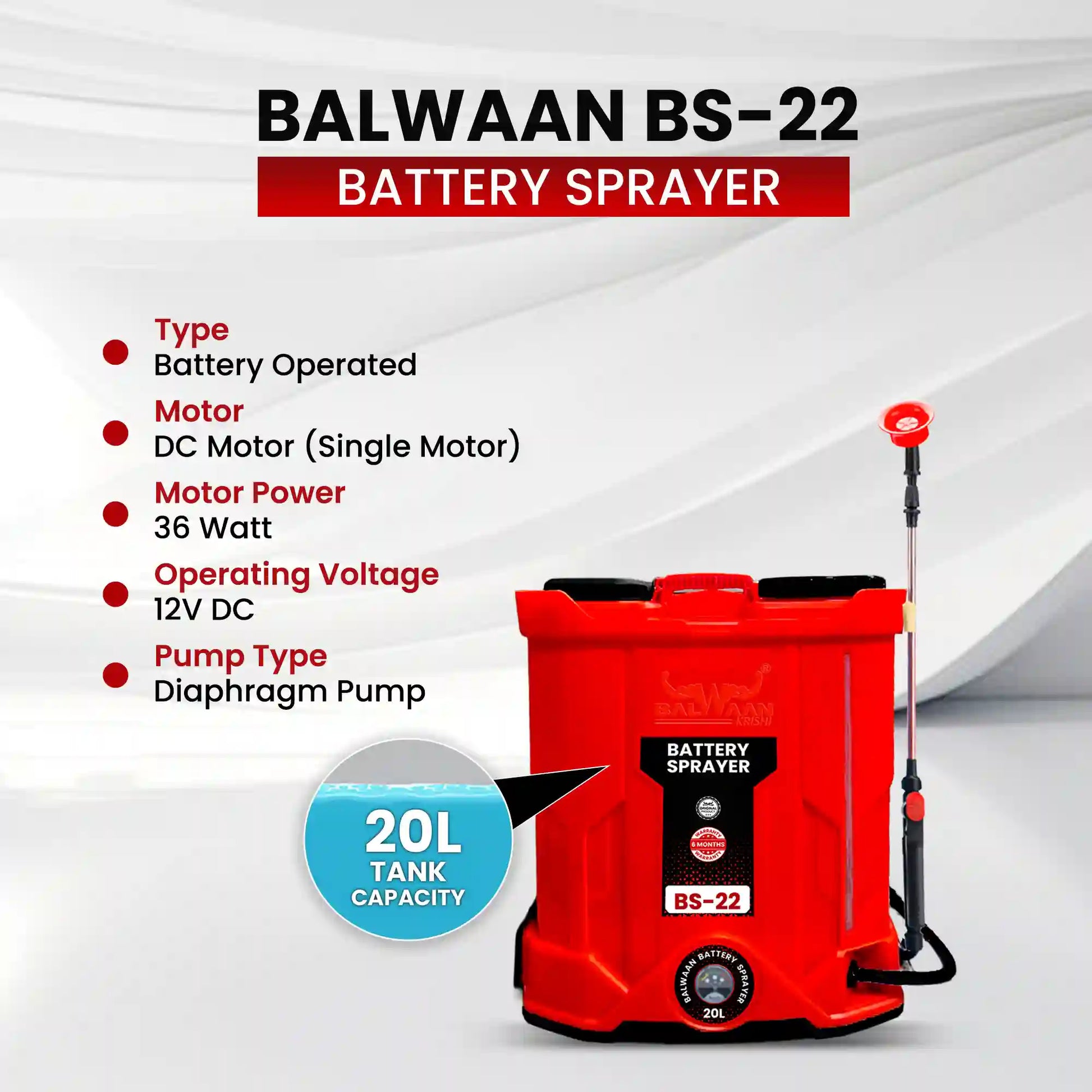 Balwaan BS-22 Single Motor Battery Sprayer| 12x12