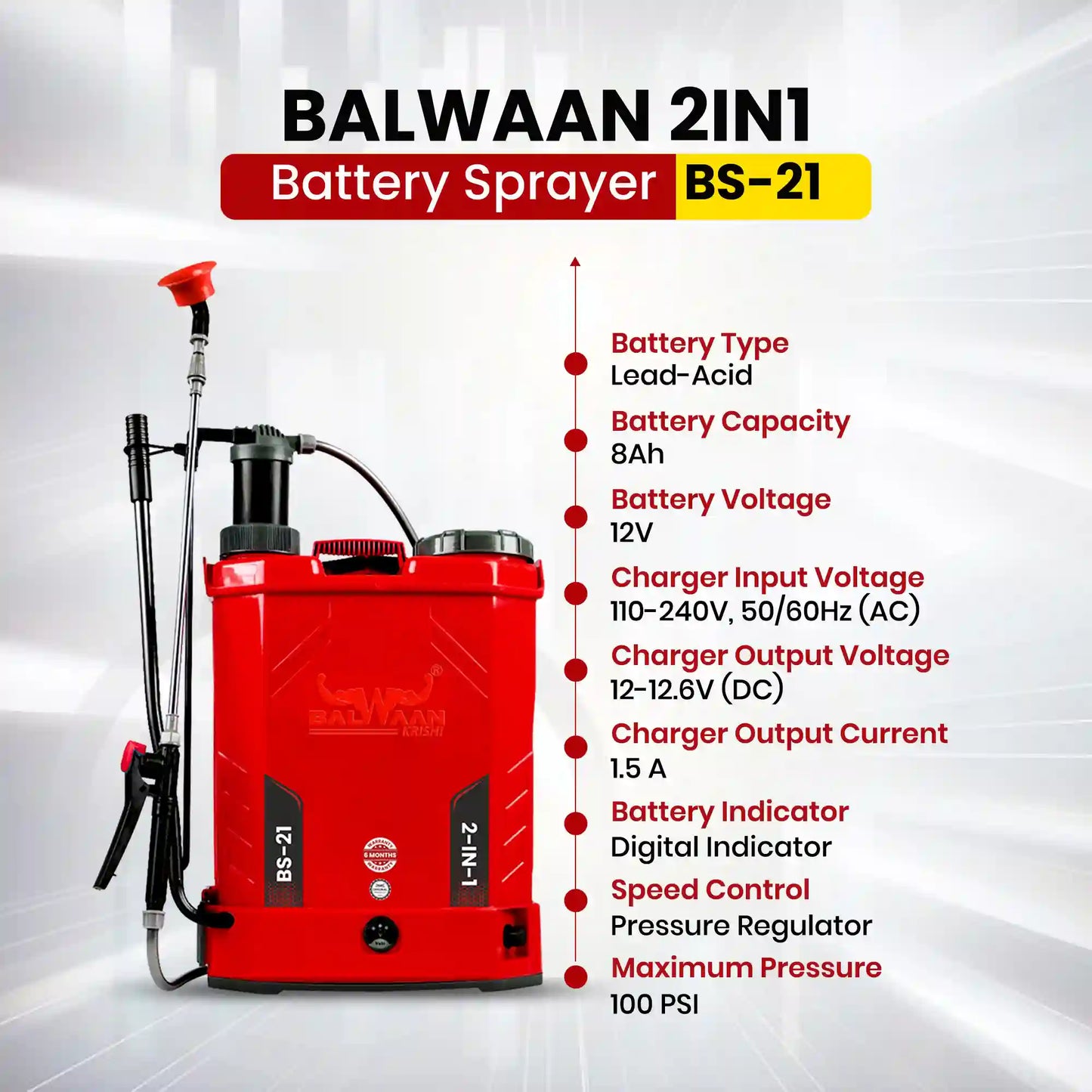 Balwaan BS-21 2in1 Single Motor Battery Sprayer| 12x8