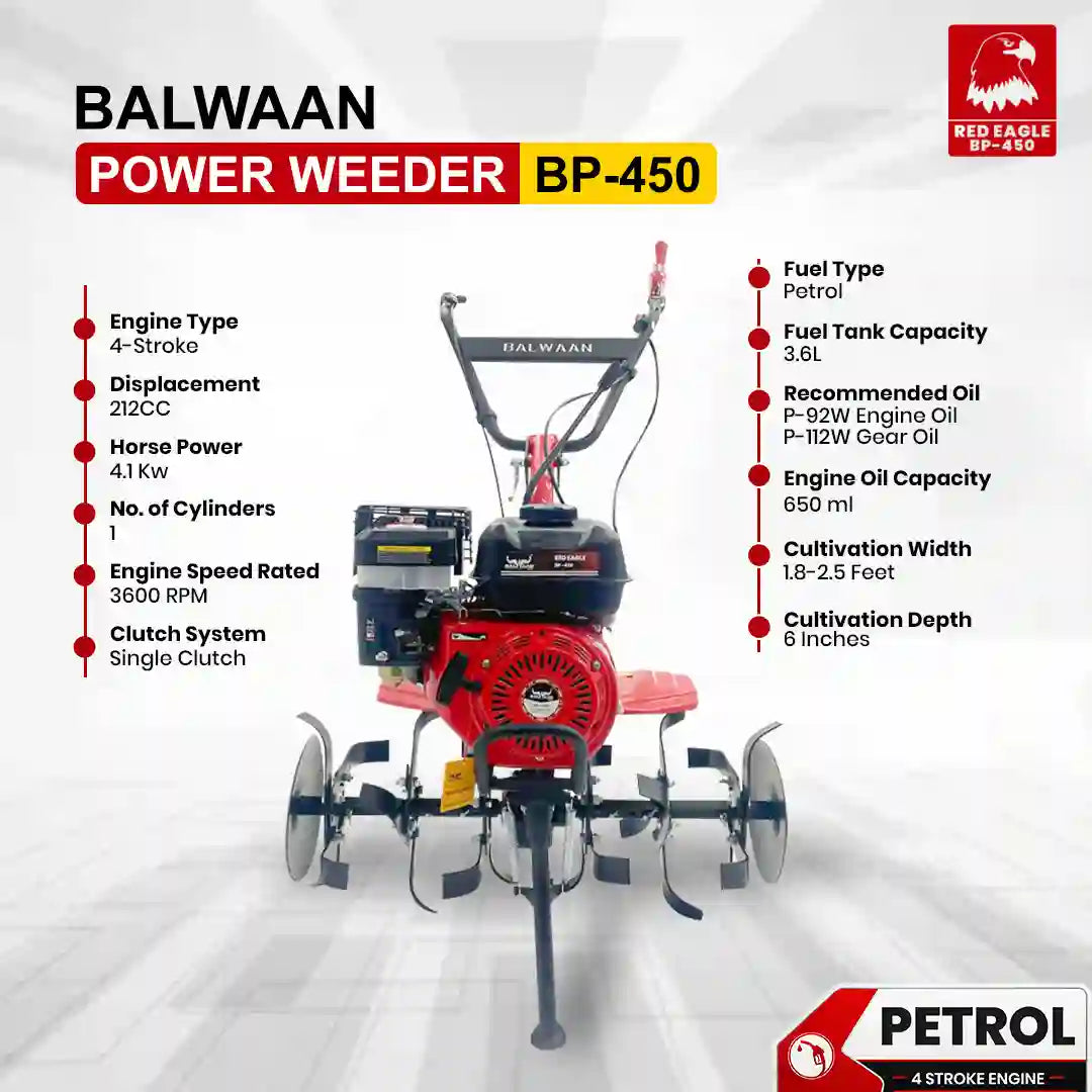 7HP Red Eagle Power Weeder BP- 450 | Recoil Starter | Perfect for Soil Preparation & Weeding