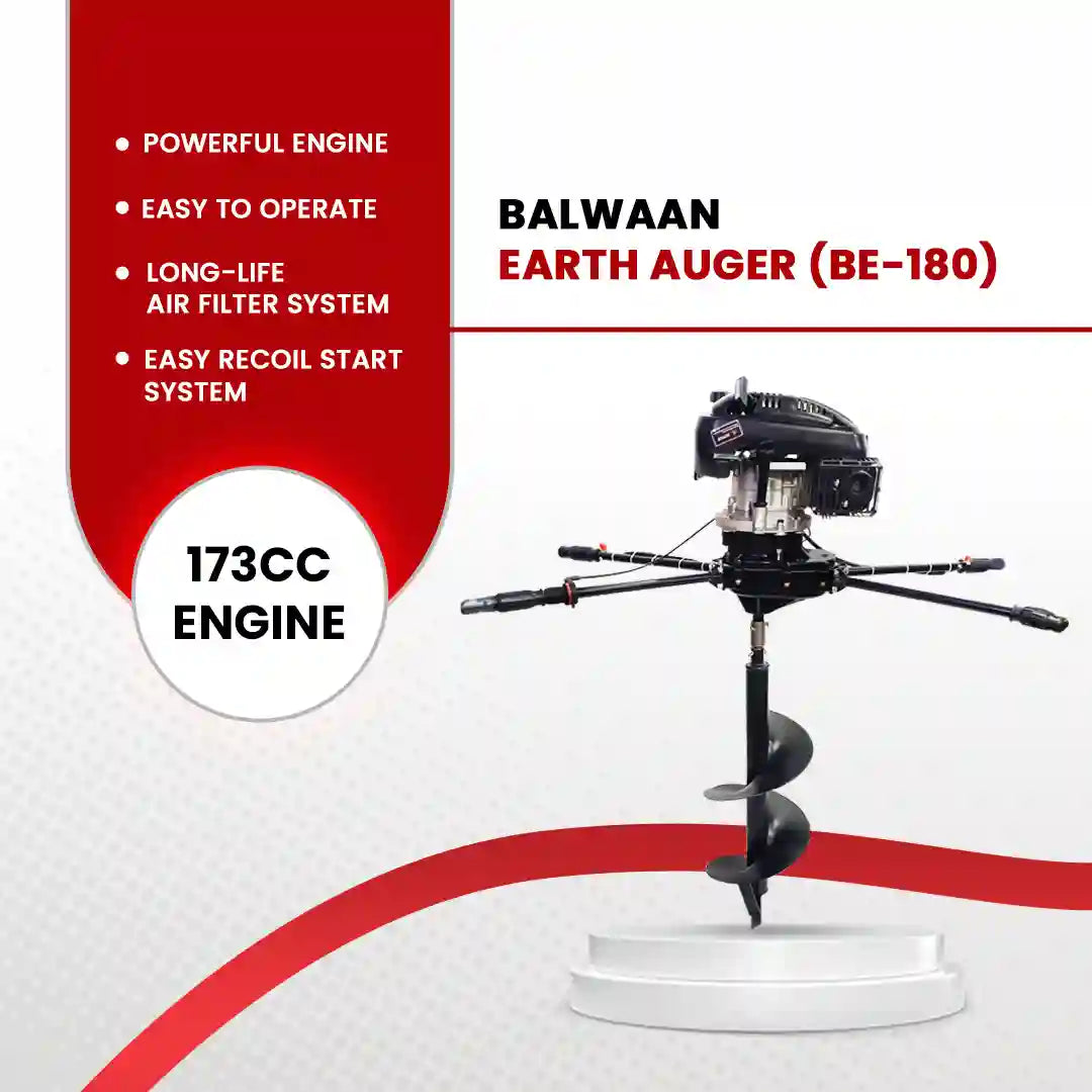 Balwaan Earth Auger BE-180 173CC 4 Stroke Petrol Post Hole Digger Machine |Two Men Operated Heavy Duty Auger for Tree Pl