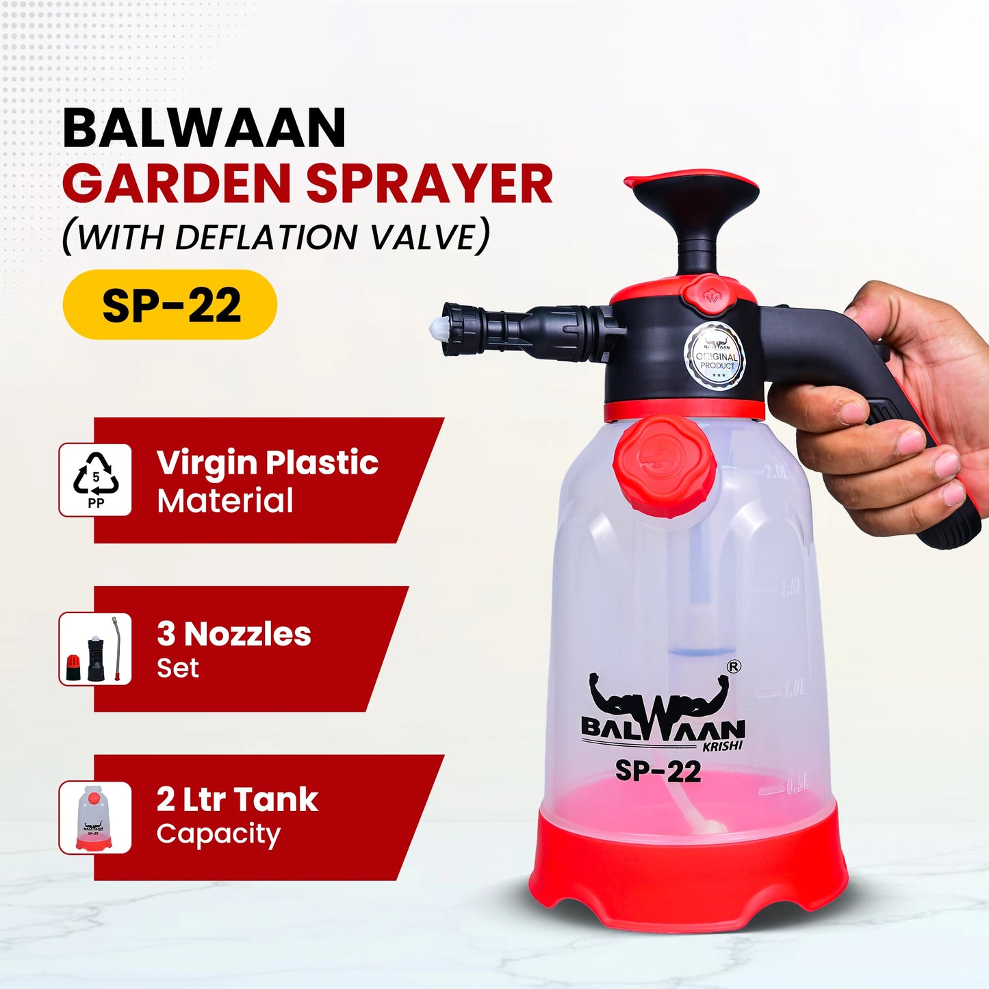 Balwaan 3 in 1 Foam Sprayer SP-22 | 2 LTR Capacity | Best for Car & Bike wash, Agriculture, Gardening, Pesticides, Glass