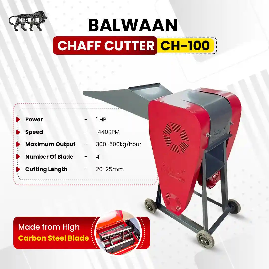 Balwaan CH-100 Chaff Cutter Machine for Dairy Farming | 300–500 Kg/Hour Fodder Cutting Capacity