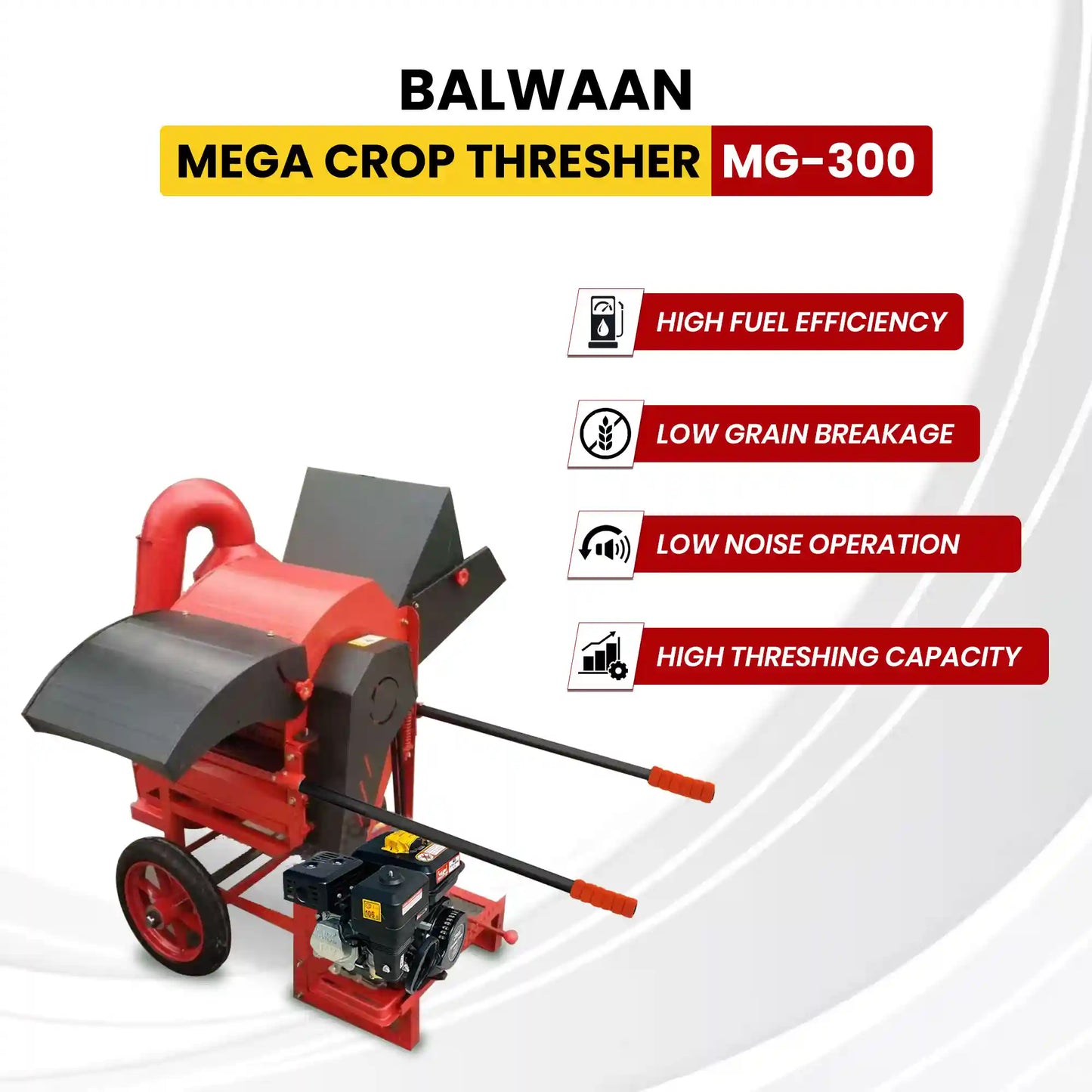 Balwaan Mega Crop Thresher MG-300 | 6.5 HP Engine | 1000 kg/h Capacity | Multi-Crop Threshing Solution