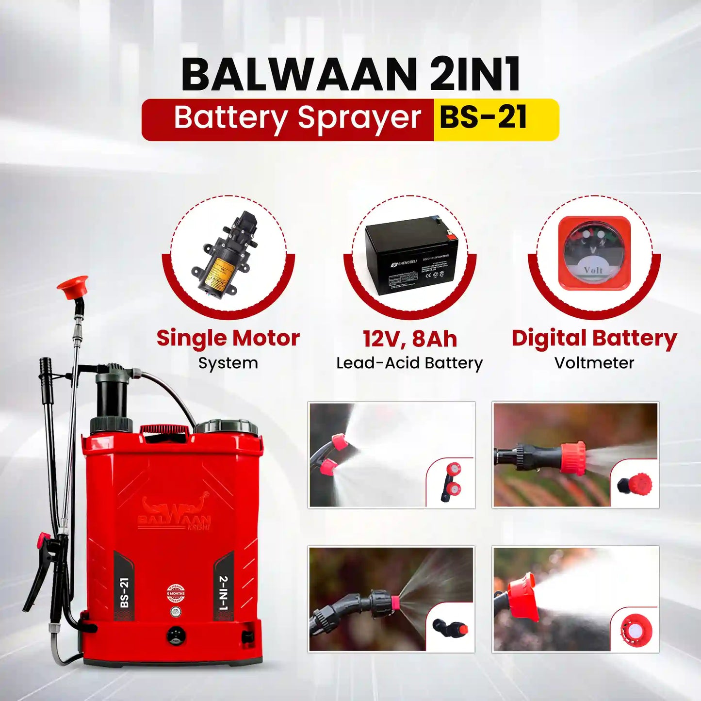 Balwaan BS-21 2in1 Single Motor Battery Sprayer| 12x8