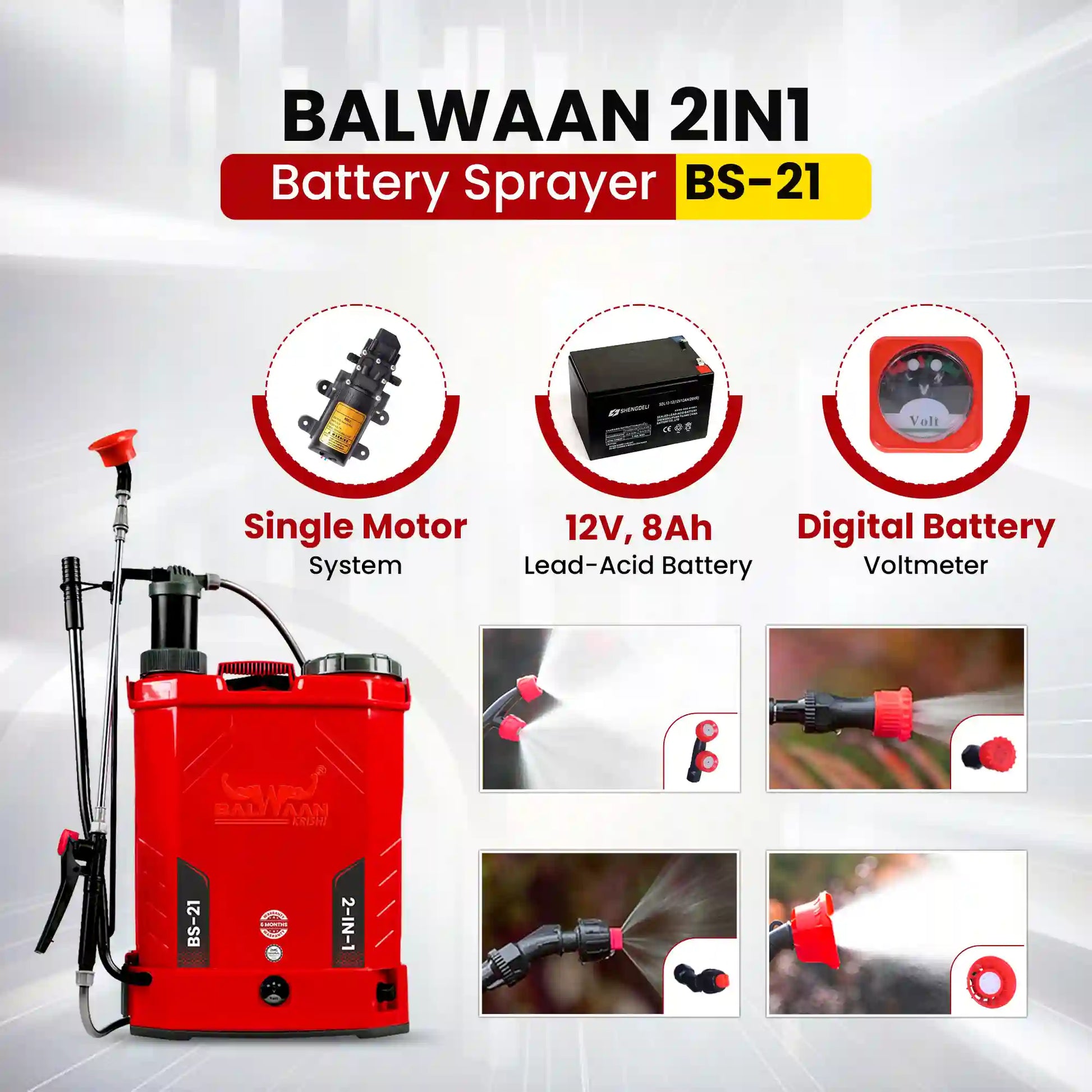 Balwaan BS-21 2in1 Single Motor Battery Sprayer| 12x8