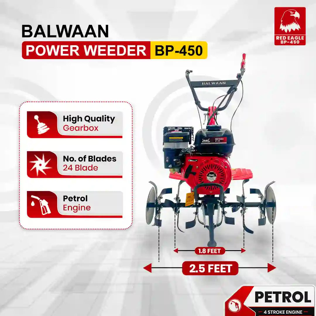 7HP Red Eagle Power Weeder BP- 450 | Recoil Starter | Perfect for Soil Preparation & Weeding