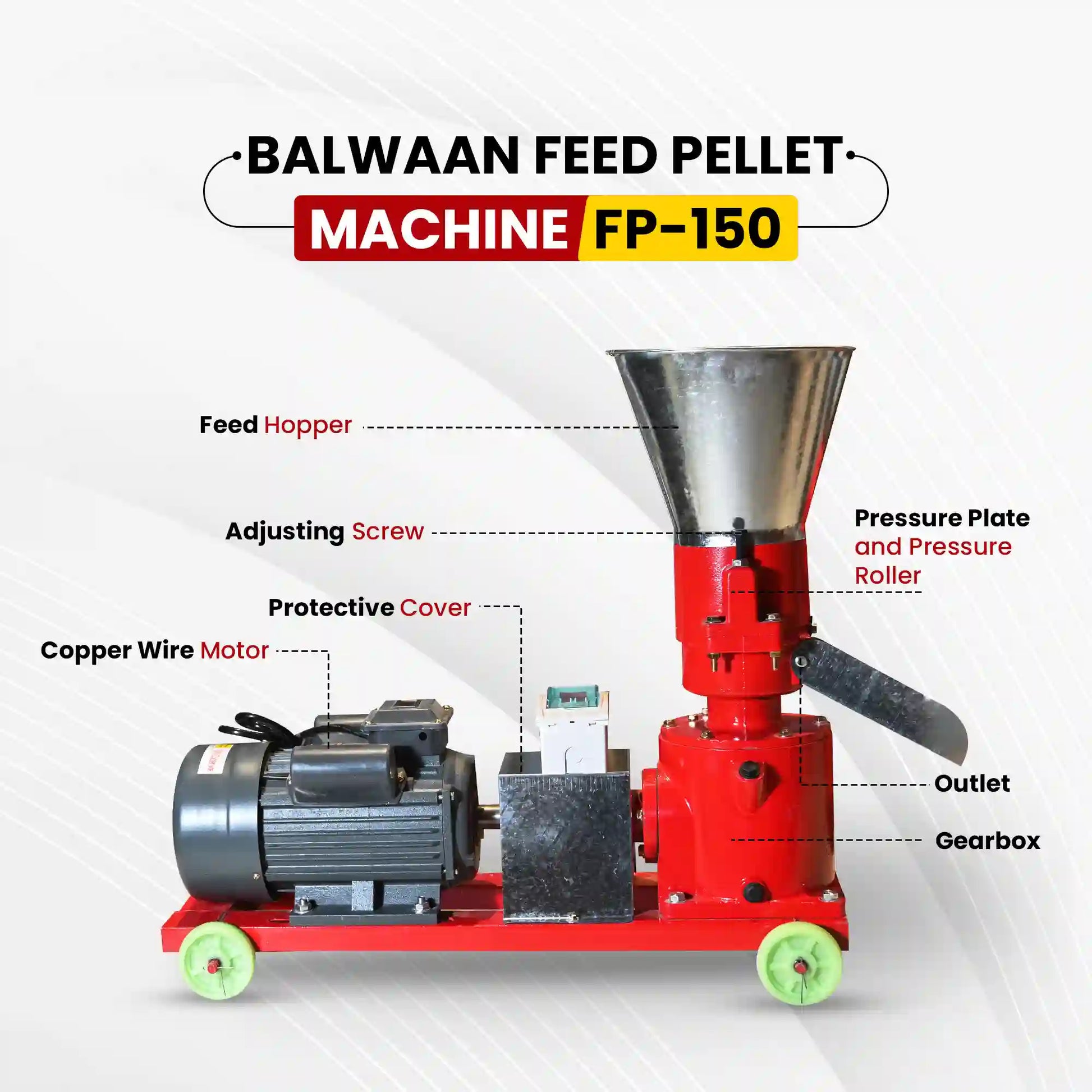 Balwaan FP-150 Feed Pellet Machine | 4 HP Copper Motor, 2800 RPM Cattle & Poultry Feed Maker with 3mm Pellet Die | Best 