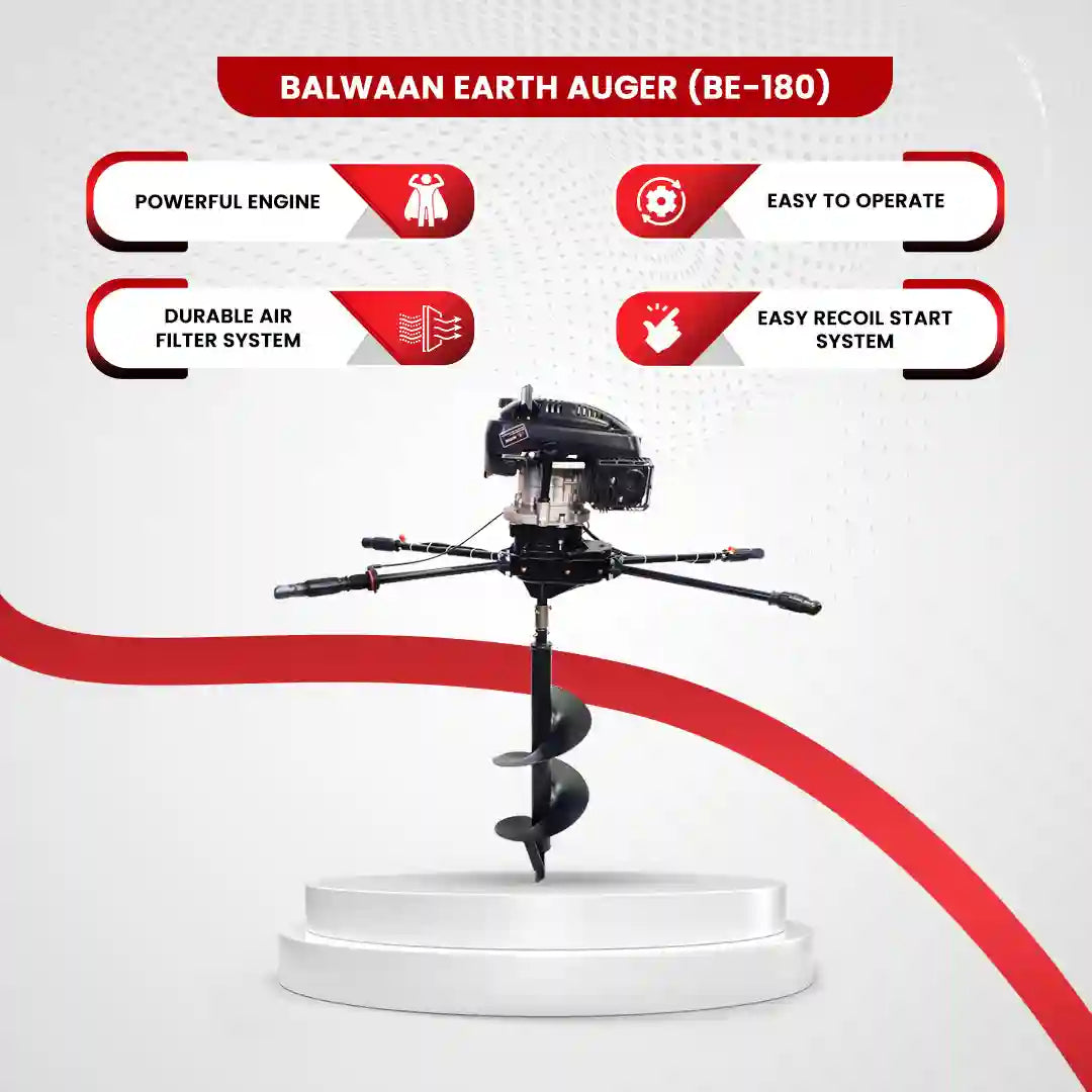 Balwaan Earth Auger BE-180 173CC 4 Stroke Petrol Post Hole Digger Machine |Two Men Operated Heavy Duty Auger for Tree Pl