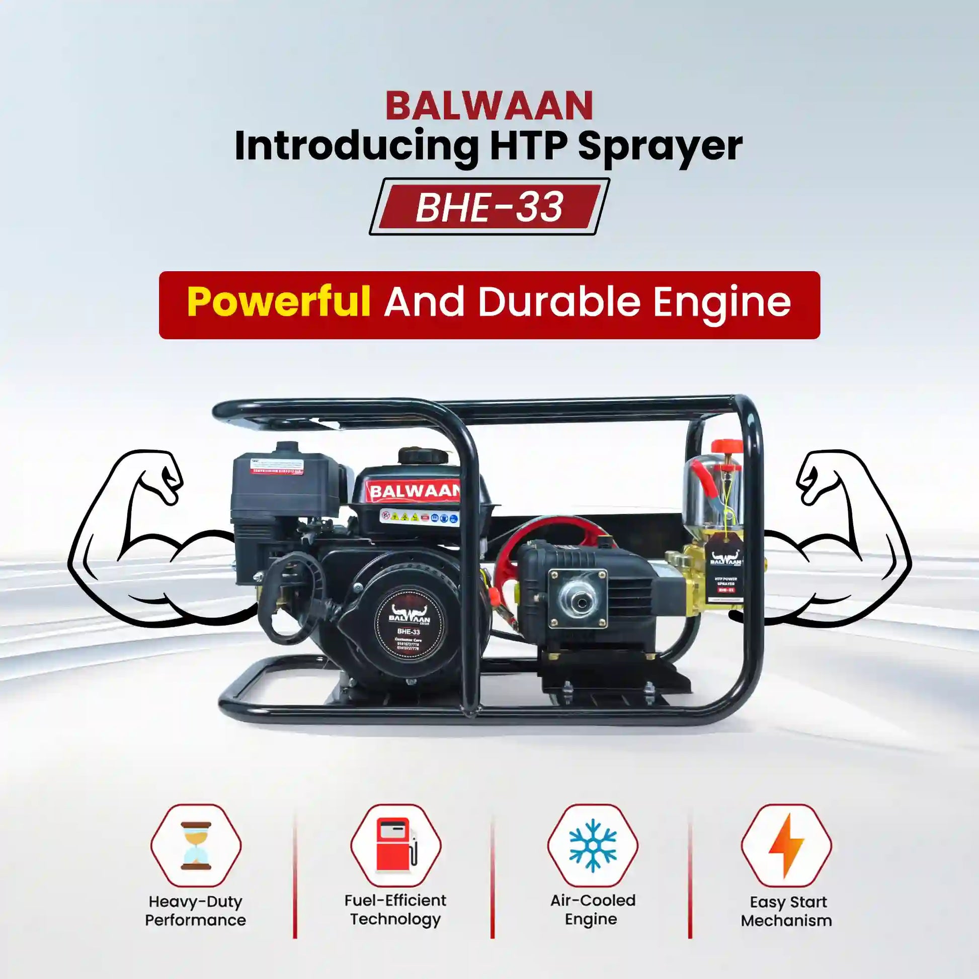 Balwaan 33 No. HTP Sprayer with 6.5HP Engine & 50 Mtr. Hose | BHE-33