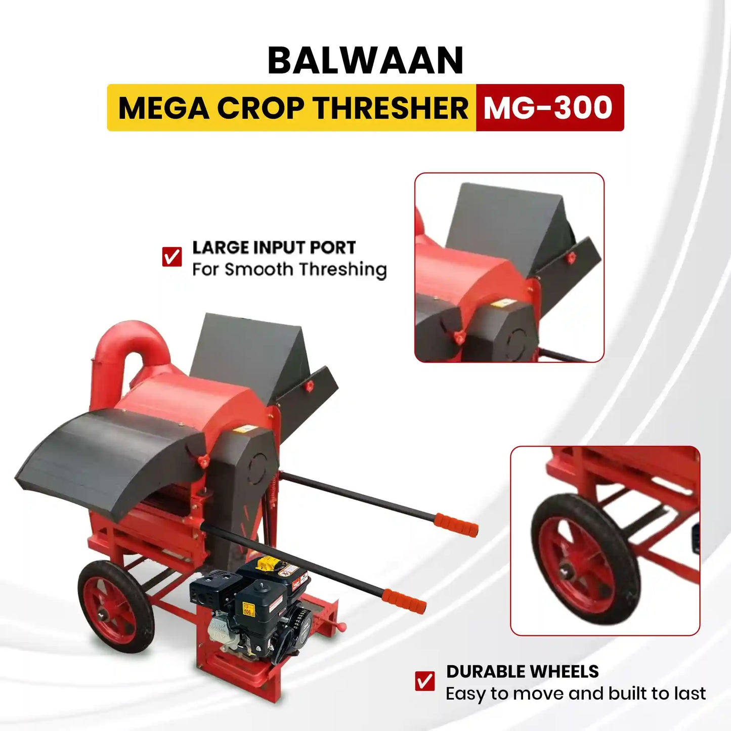 Balwaan Mega Crop Thresher MG-300 | 6.5 HP Engine | 1000 kg/h Capacity | Multi-Crop Threshing Solution