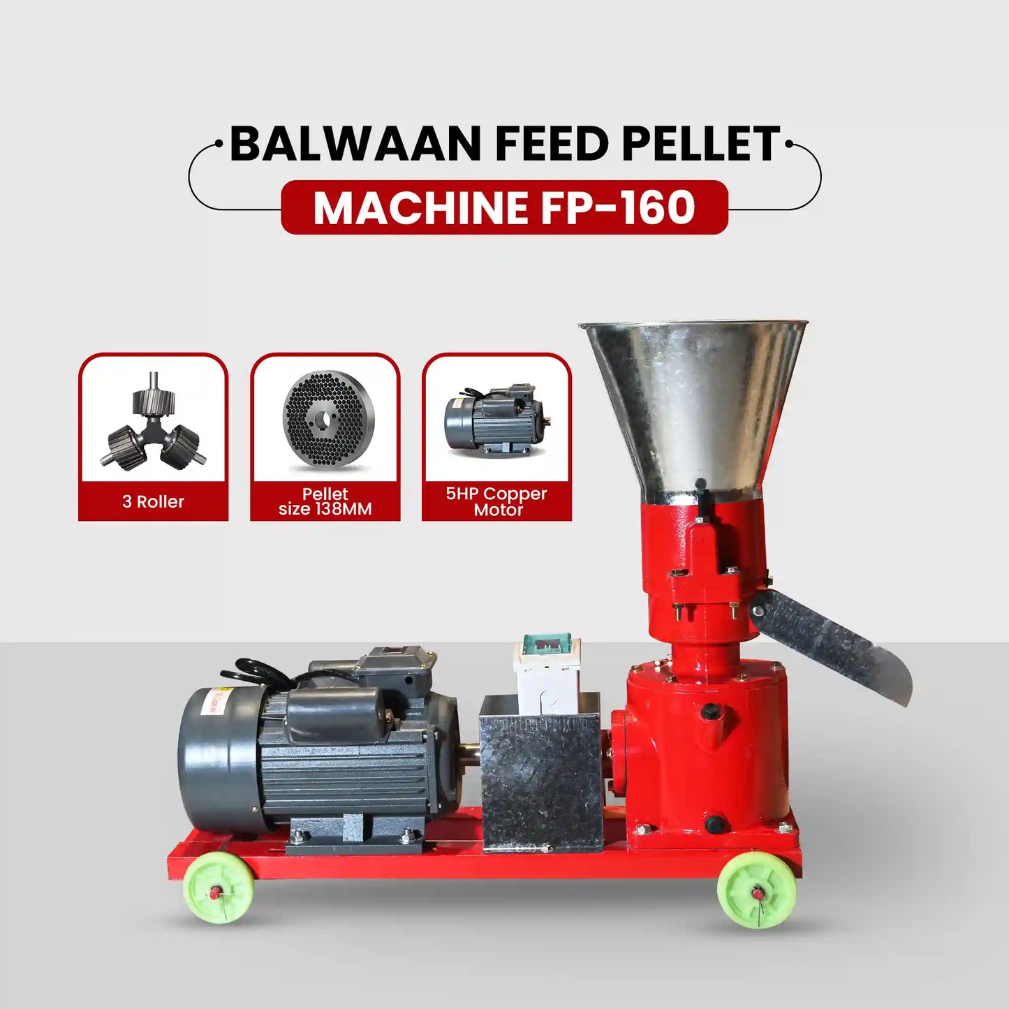 Balwaan Feed Pellet Machine FP-160 | 5HP Copper Motor | 100-130 kg/h Productivity | Professional Cattle & Poultry Feed M