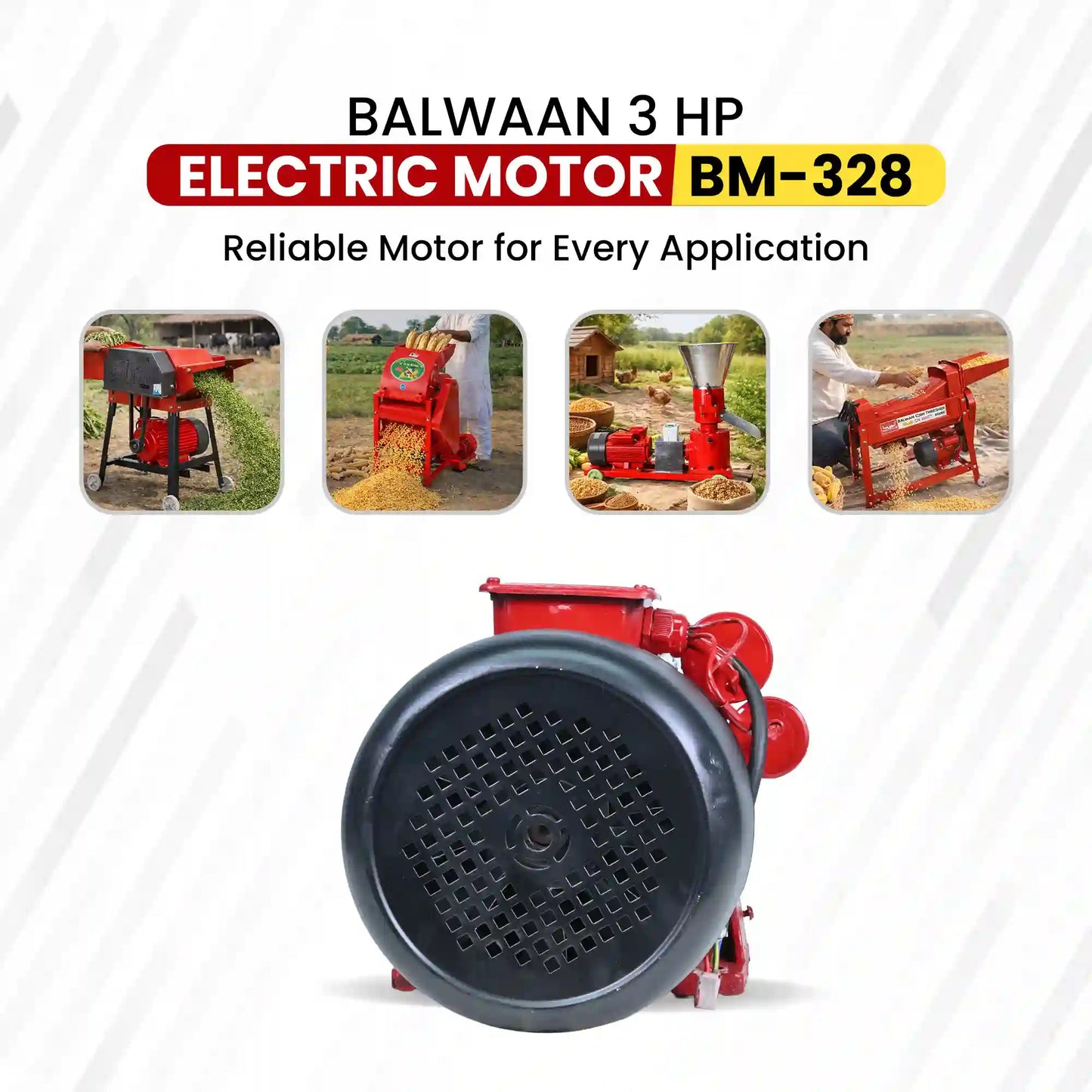 Balwaan 3 HP Electric Motor BM-328 | Heavy Duty 100% Copper Winding Motor for Agricultural & Motor-Operated Machines