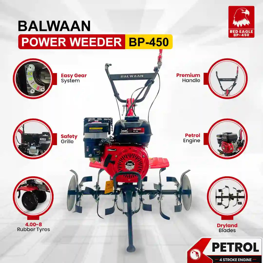 7HP Red Eagle Power Weeder BP- 450 | Recoil Starter | Perfect for Soil Preparation & Weeding