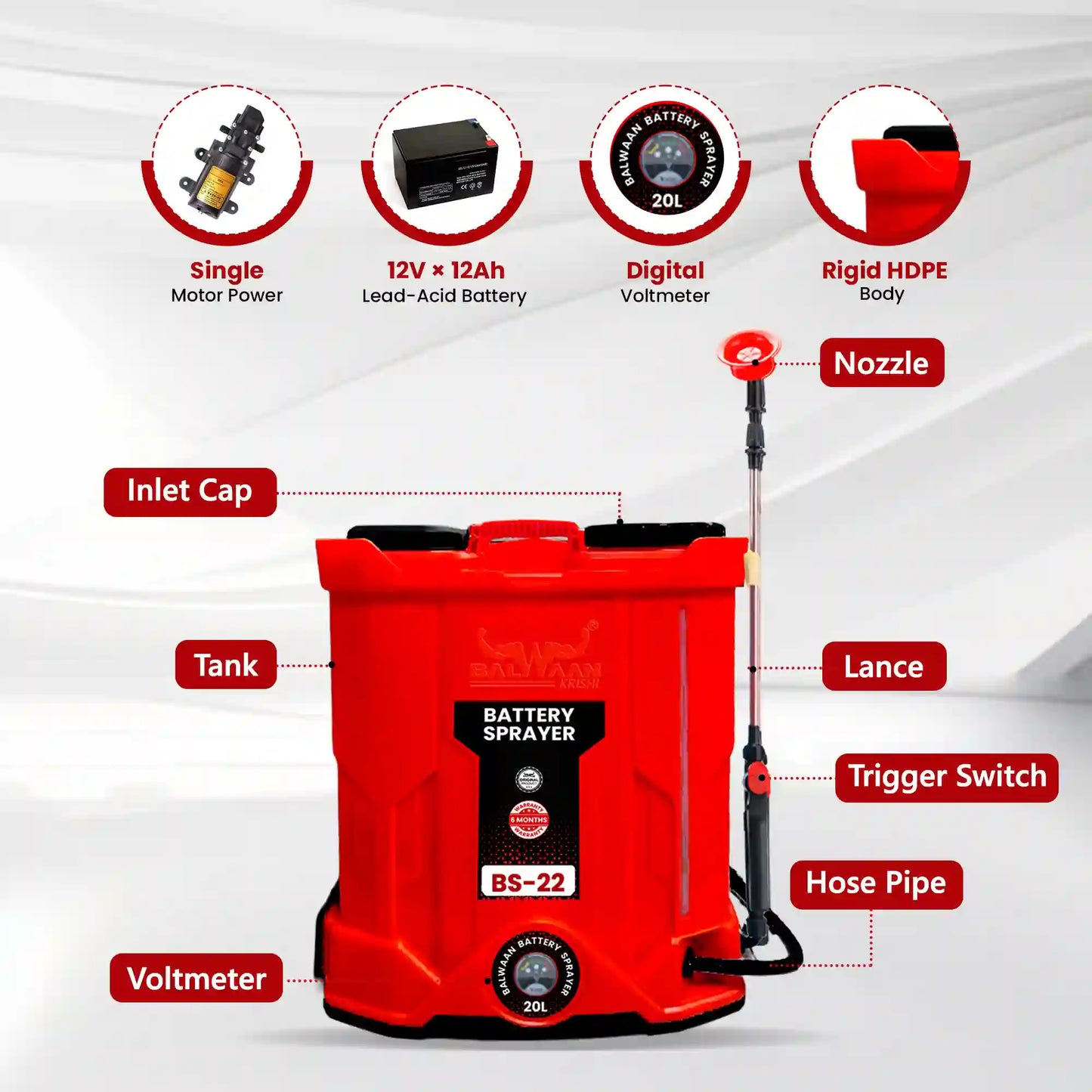 Balwaan BS-22 Single Motor Battery Sprayer| 12x12
