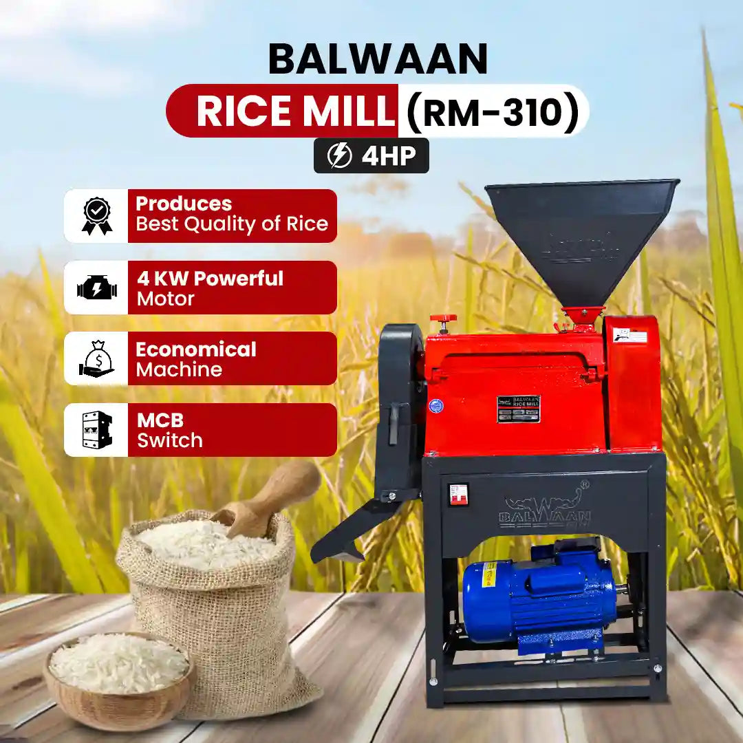 Balwaan RM-310 Rice Mill Machine with 4HP Motor | 280–300 kg/hr Capacity | Electric Paddy to Rice Mill for Home & Small 