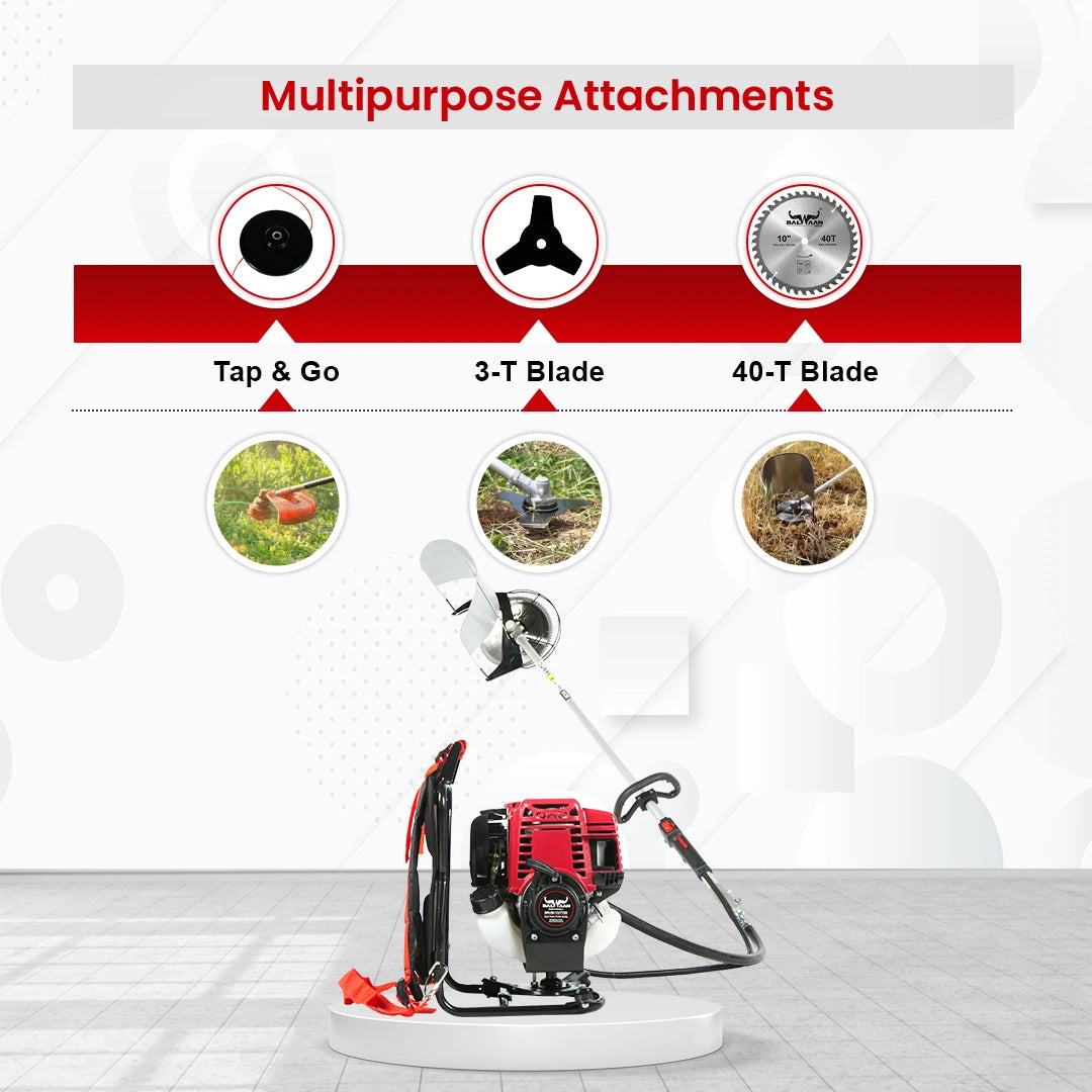 Balwaan BX-35B Back-pack crop cum grass cutter | 35 cc 4 Stroke Engine | Petrol Operated with Heavy Duty 80 Teeth,3T and