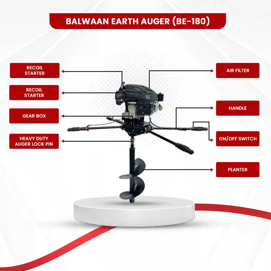 Balwaan Earth Auger BE-180 173CC 4 Stroke Petrol Post Hole Digger Machine |Two Men Operated Heavy Duty Auger for Tree Pl