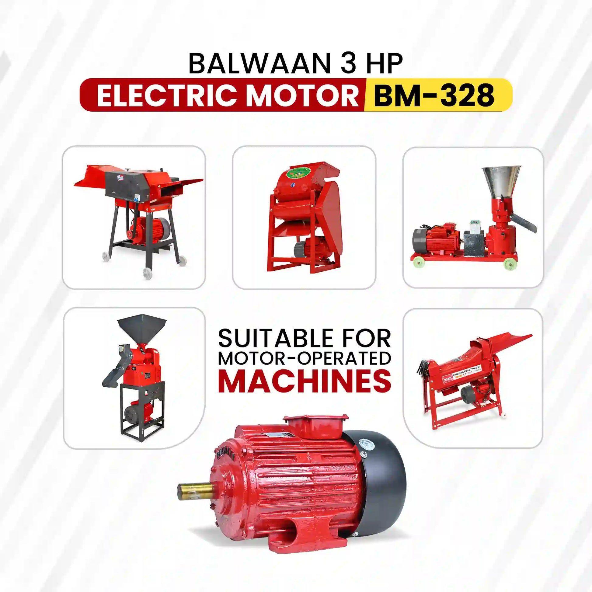 Balwaan 3 HP Electric Motor BM-328 | Heavy Duty 100% Copper Winding Motor for Agricultural & Motor-Operated Machines