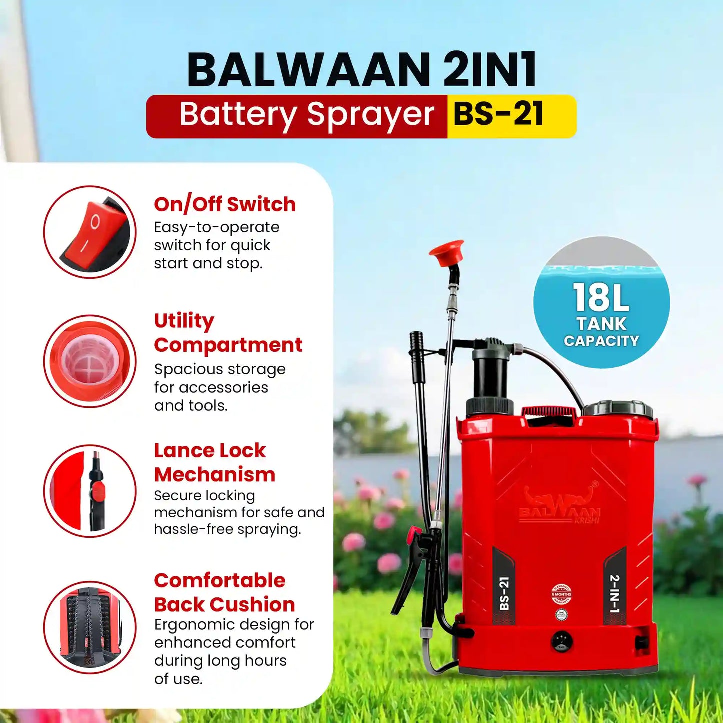 Balwaan BS-21 2in1 Single Motor Battery Sprayer| 12x8