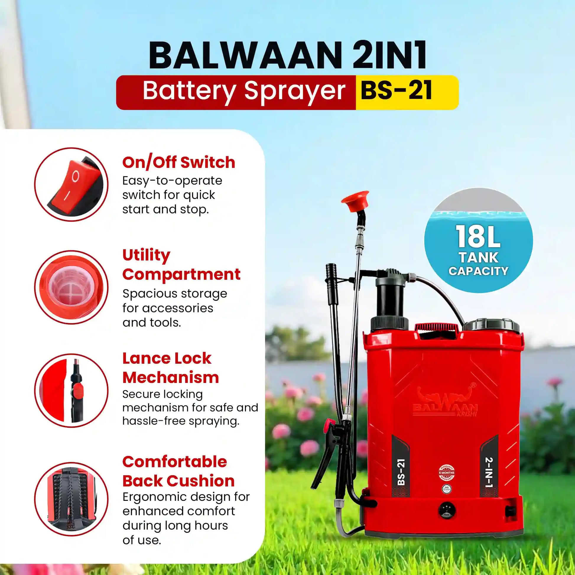 Balwaan BS-21 2in1 Single Motor Battery Sprayer| 12x8