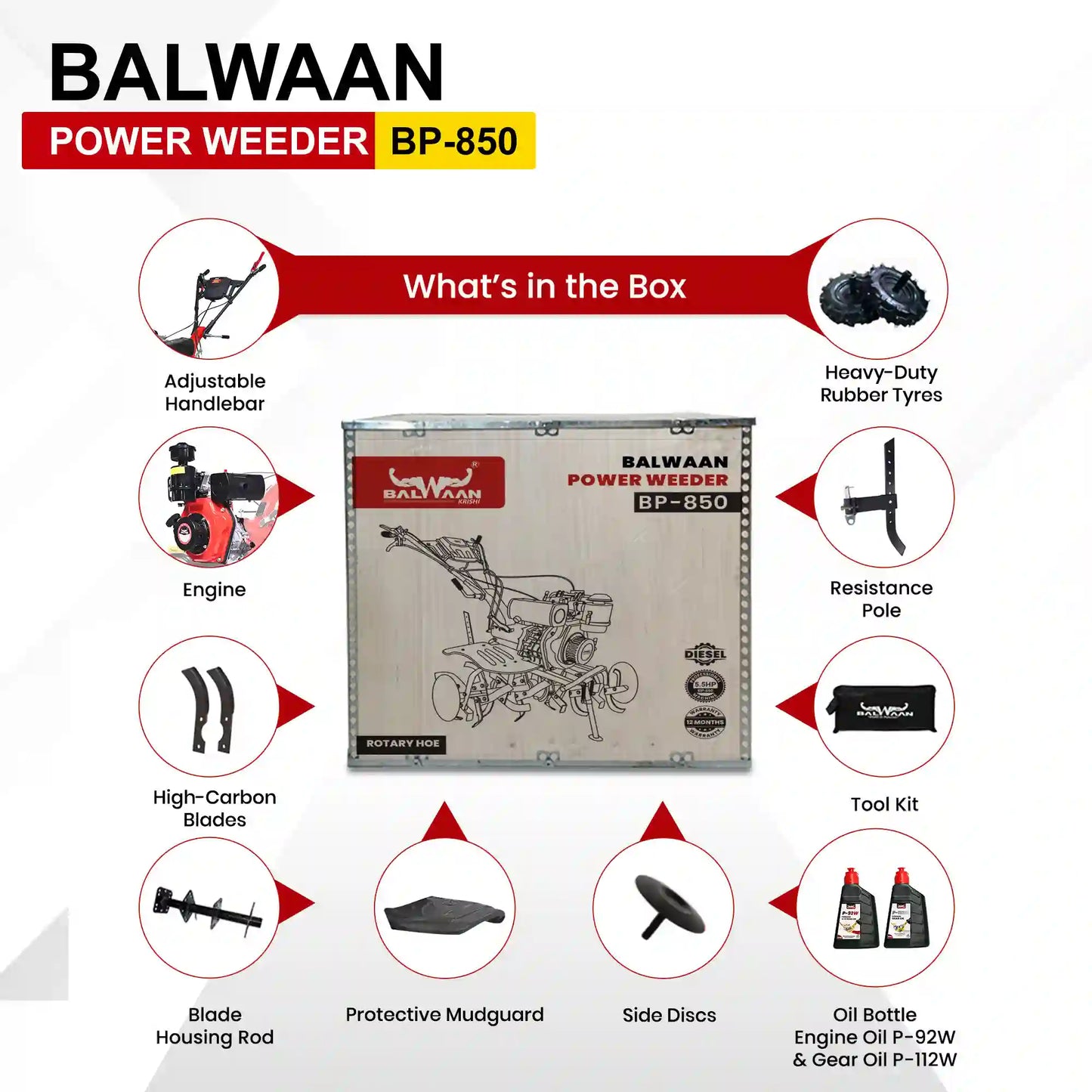 Balwaan 5.5 HP Diesel Power Weeder | BP-850