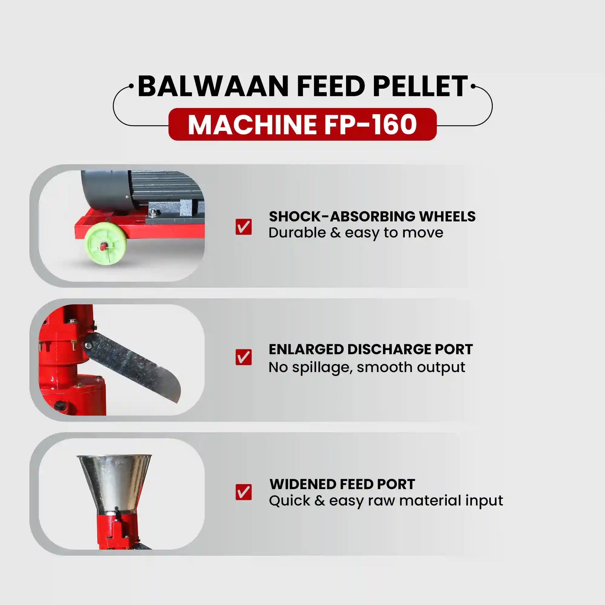 Balwaan Feed Pellet Machine FP-160 | 5HP Copper Motor | 100-130 kg/h Productivity | Professional Cattle & Poultry Feed M