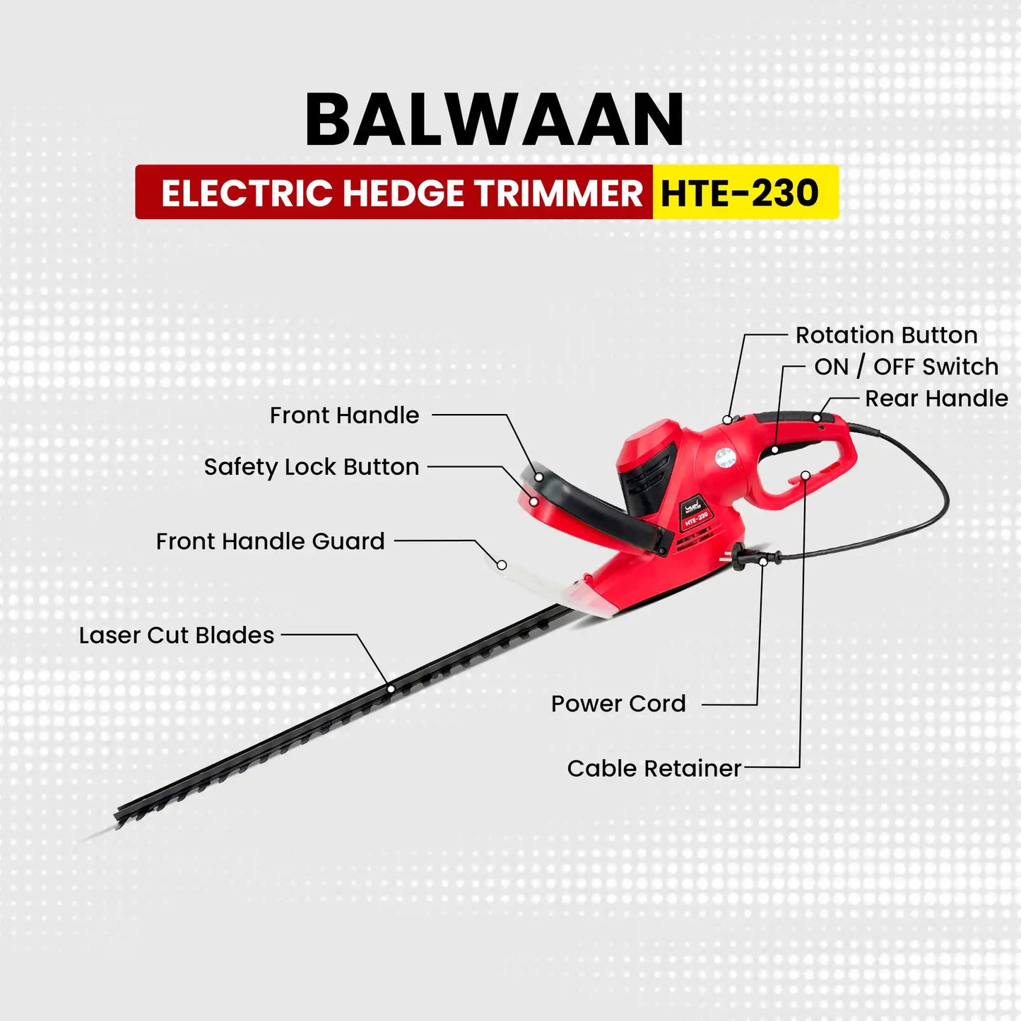Balwaan Electric Hedge Trimmer HTE-230 | 700W Garden Hedge & Shrub Trimming Machine
