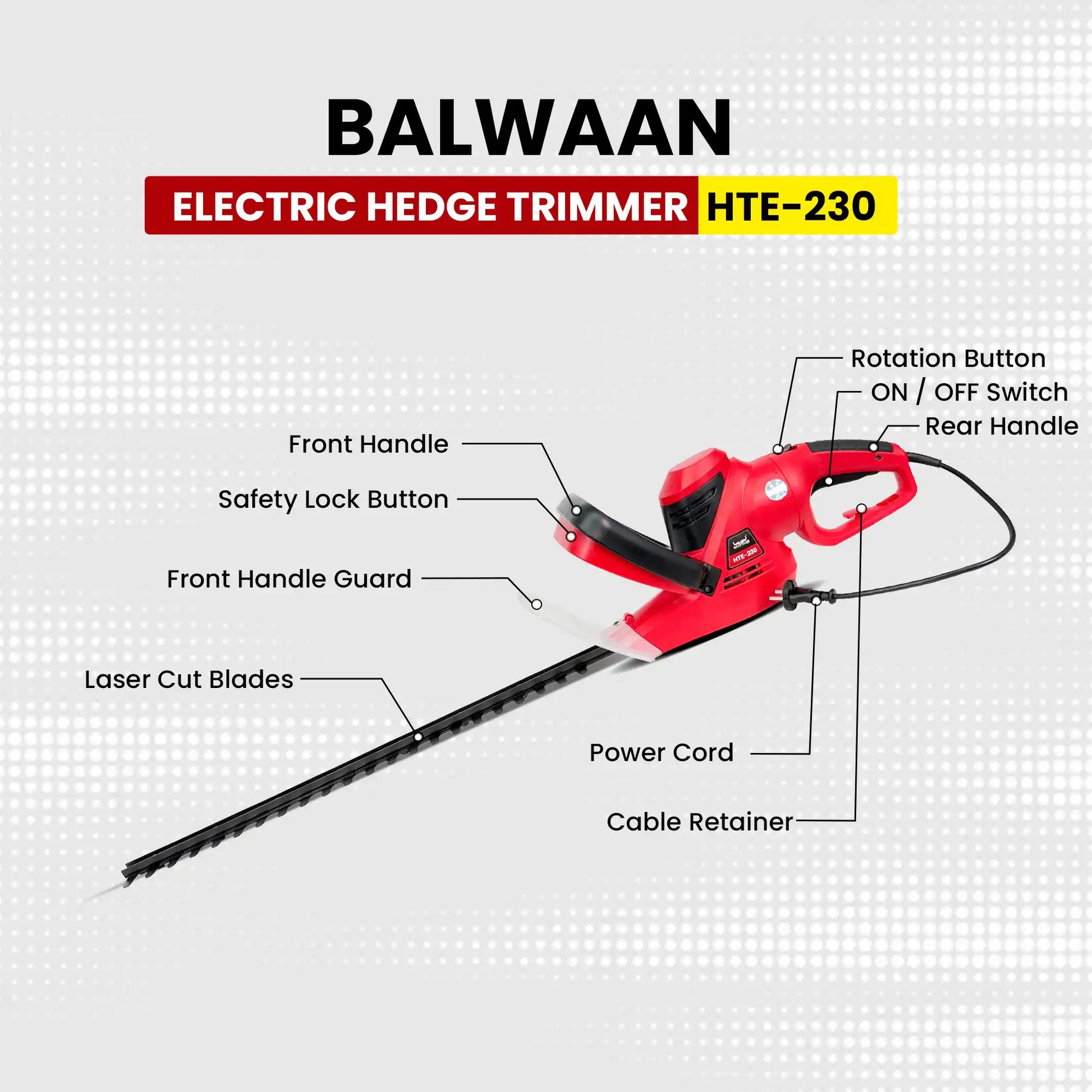 Balwaan Electric Hedge Trimmer HTE-230 | 700W Garden Hedge & Shrub Trimming Machine