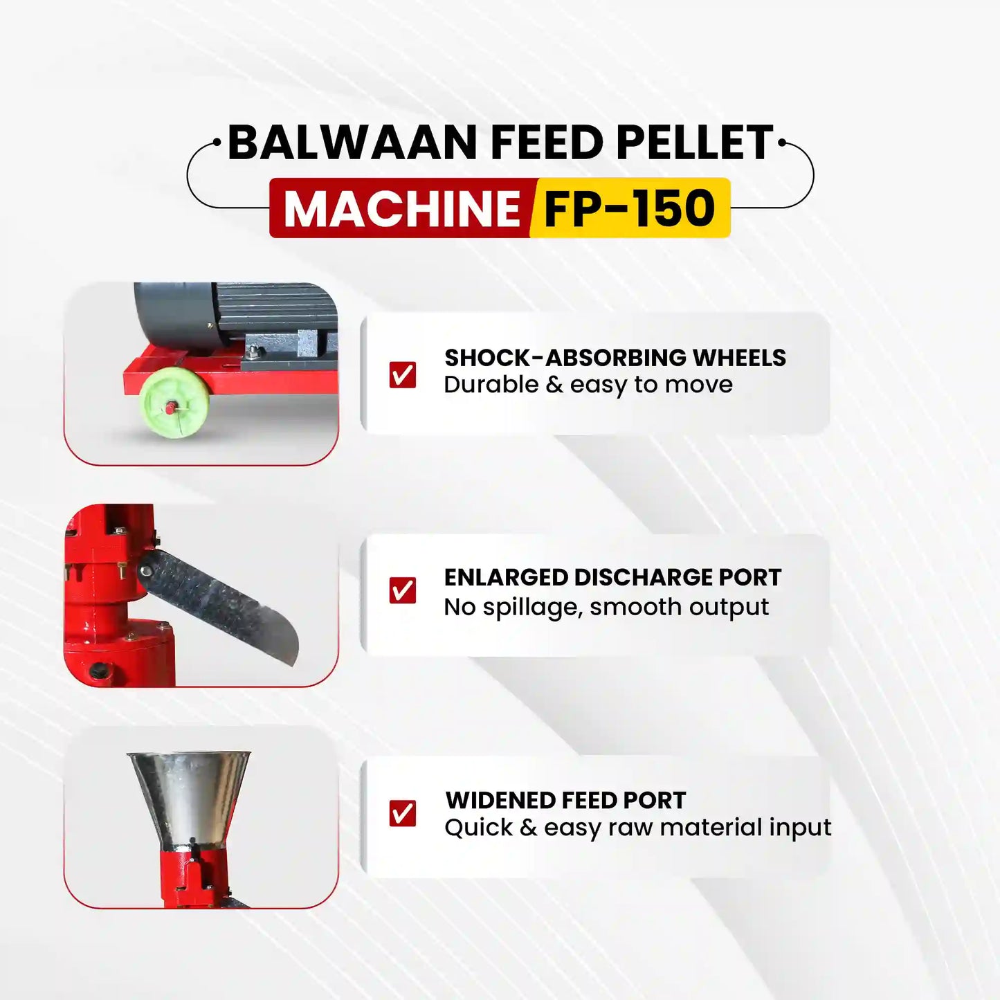 Balwaan FP-150 Feed Pellet Machine | 4 HP Copper Motor, 2800 RPM Cattle & Poultry Feed Maker with 3mm Pellet Die | Best 