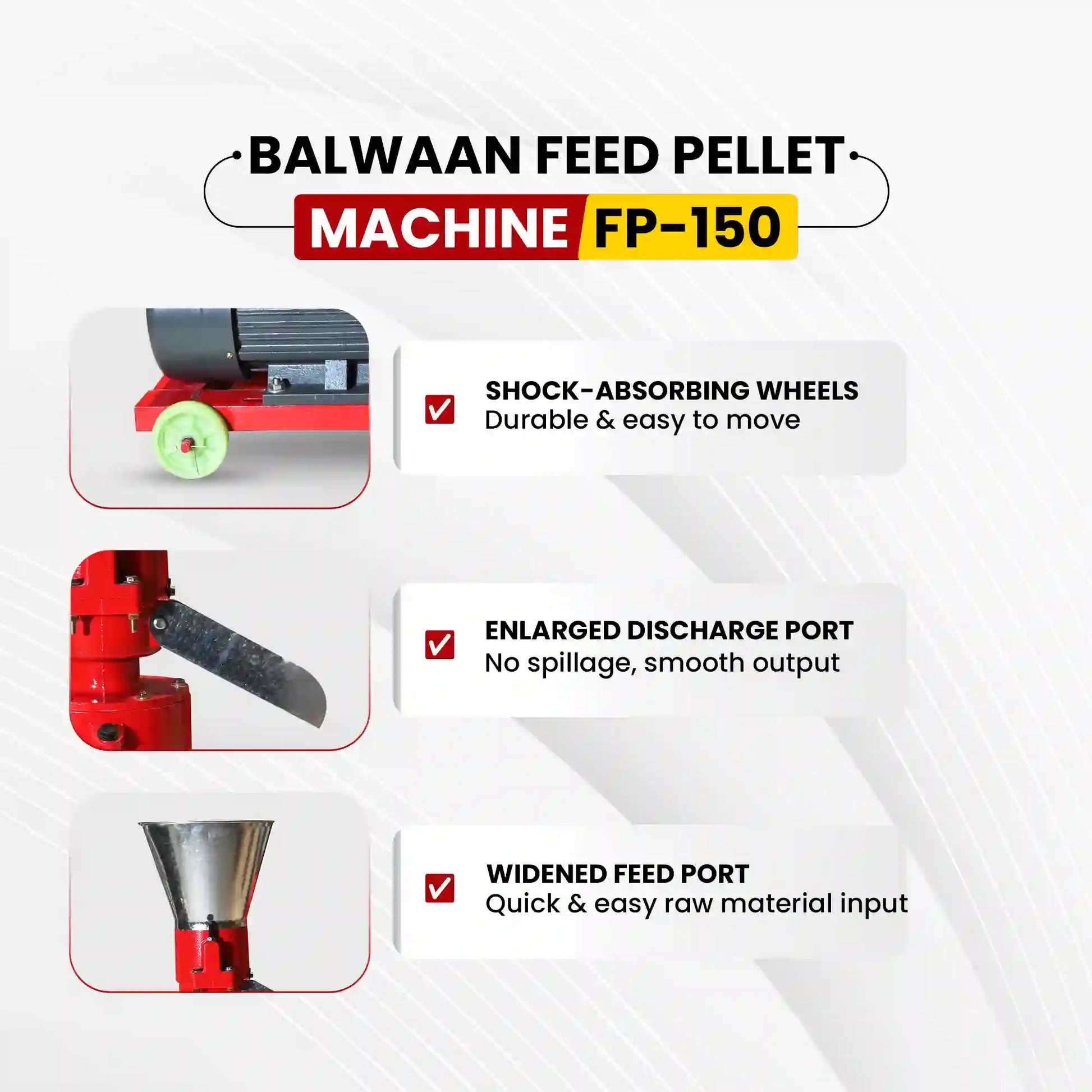 Balwaan FP-150 Feed Pellet Machine | 4 HP Copper Motor, 2800 RPM Cattle & Poultry Feed Maker with 3mm Pellet Die | Best 
