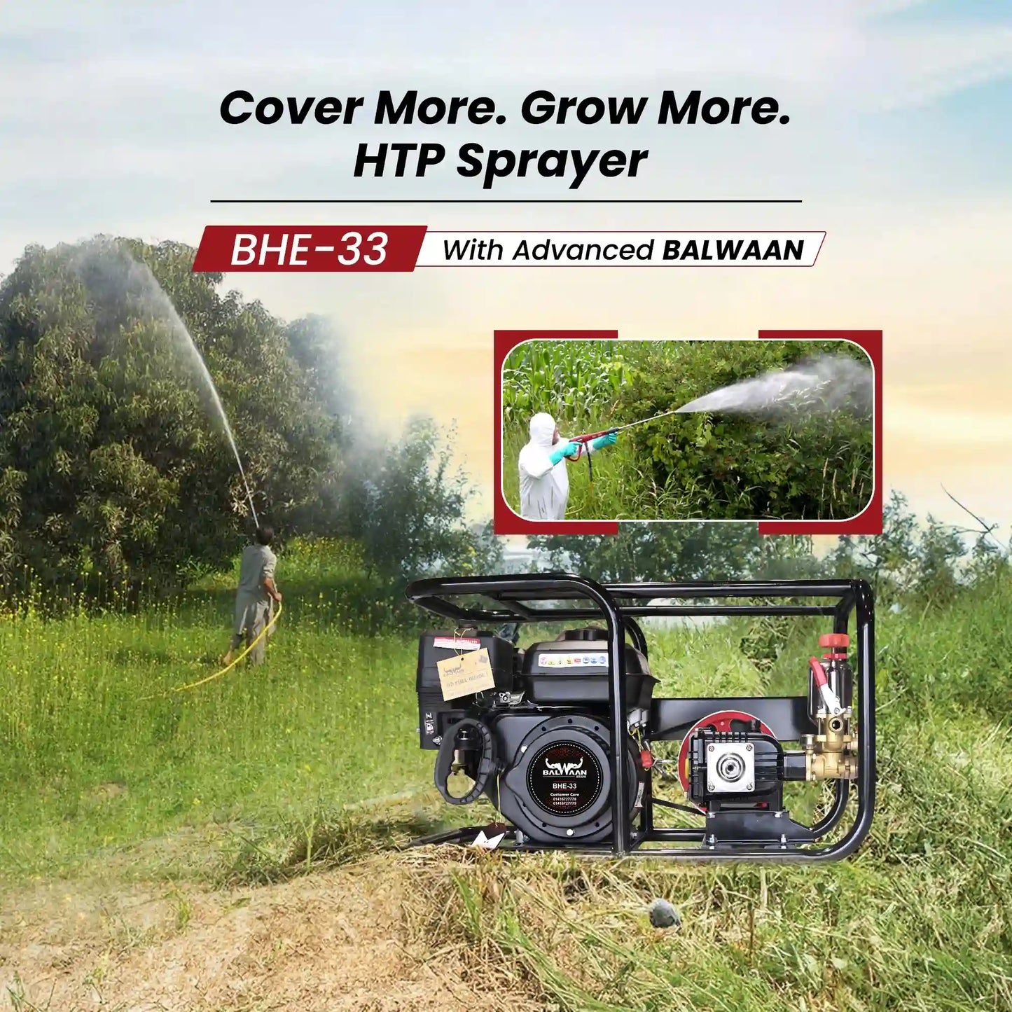 Balwaan 33 No. HTP Sprayer with 6.5HP Engine & 50 Mtr. Hose | BHE-33