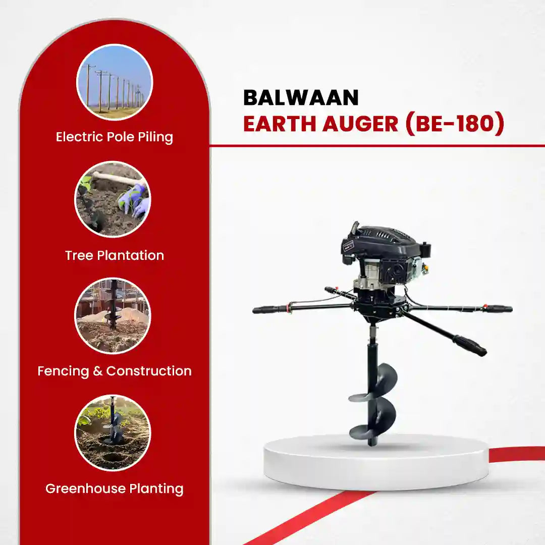 Balwaan Earth Auger BE-180 173CC 4 Stroke Petrol Post Hole Digger Machine |Two Men Operated Heavy Duty Auger for Tree Pl