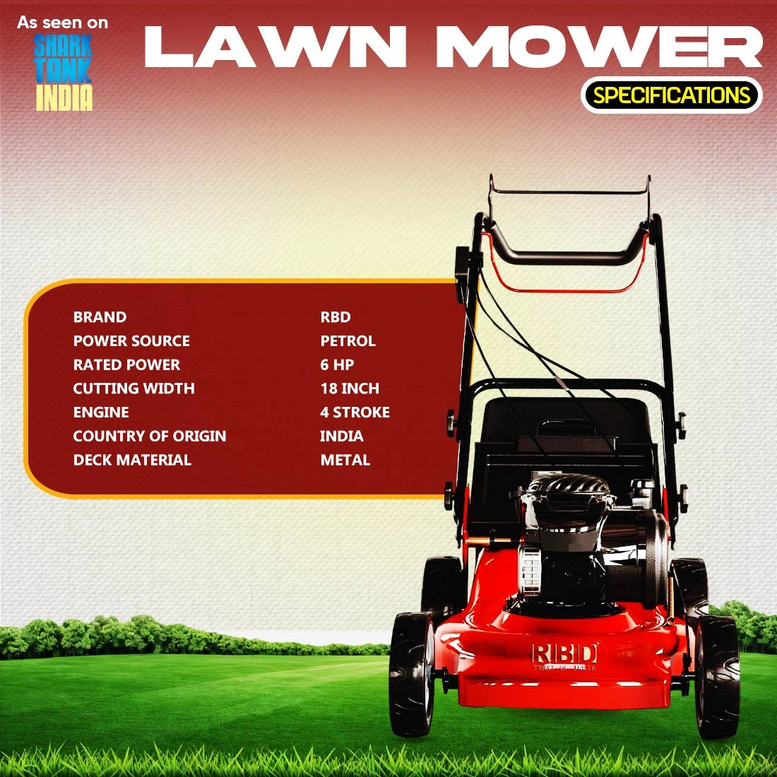 RBD 18-Inch Petrol Lawn Mower with 6HP 4-Stroke Engine - supplier gallery image 2
