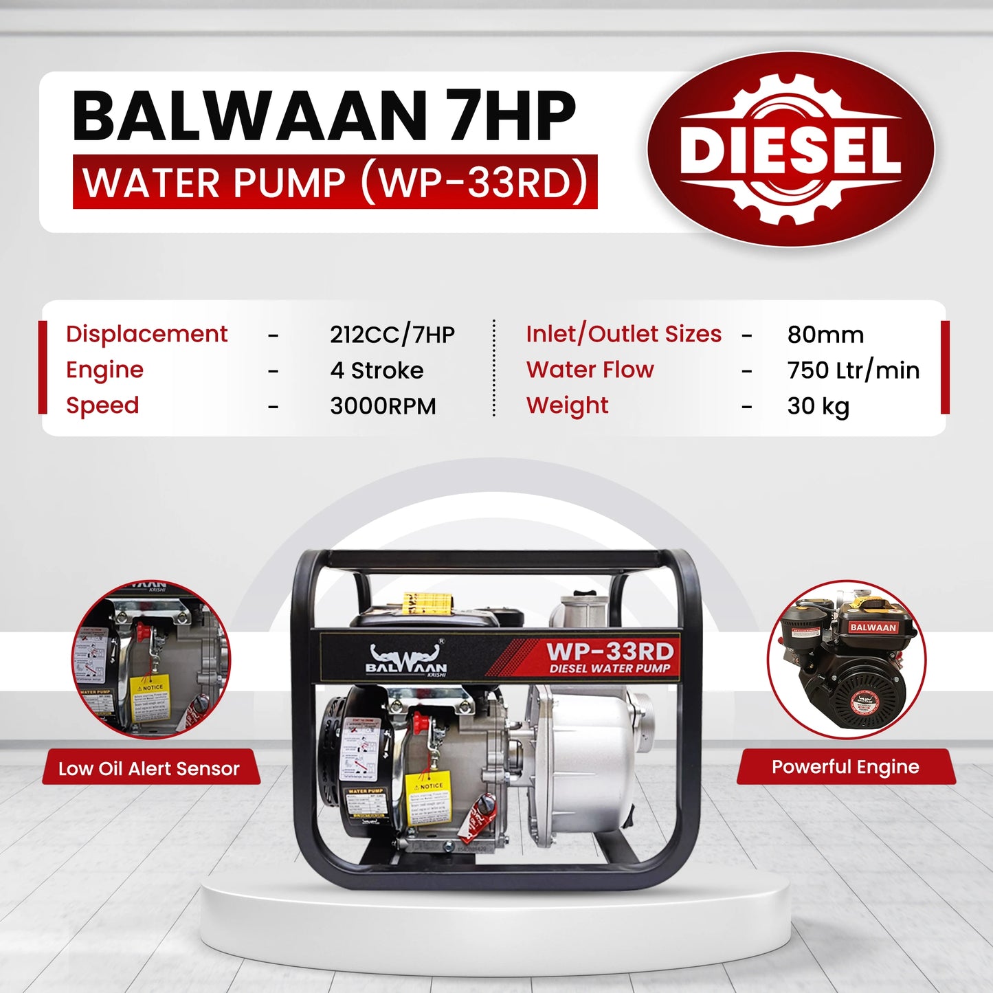 Balwaan WP-33RD 7HP Diesel Water Pump