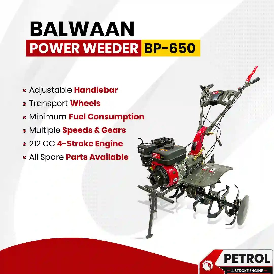 7HP Power Weeder BP - 650 | 212cc Multi Attachment Weeding Machine | Perfect for all types of Soil Preparation by Balwaan | KrishiGears