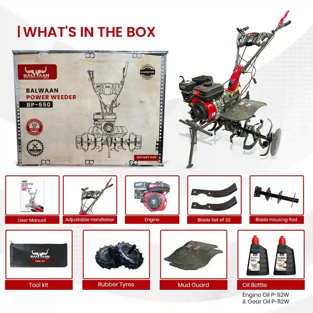 7HP Power Weeder BP - 650 | 212cc Multi Attachment Weeding Machine | Perfect for all types of Soil Preparation by Balwaan | KrishiGears