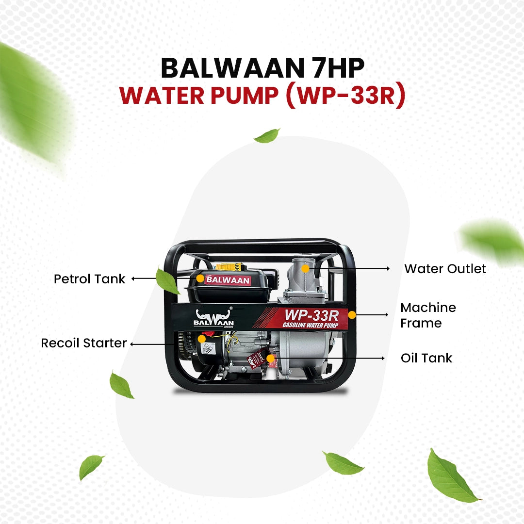 Balwaan WP-33R 7 HP Petrol Water Pump | 4-Stroke Engine, 1000–1200 L/min for Irrigation & Agriculture Use