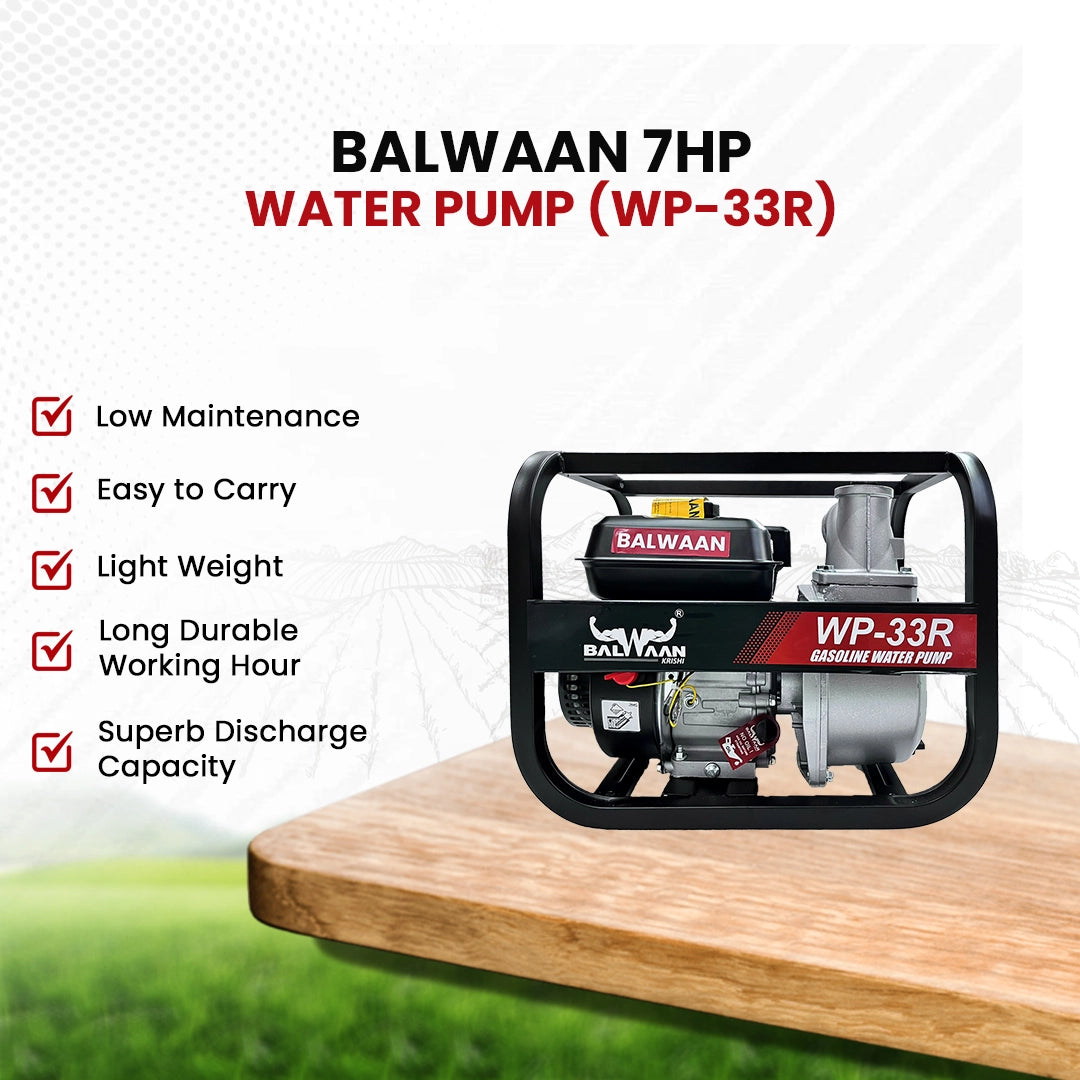 Balwaan WP-33R 7 HP Petrol Water Pump | 4-Stroke Engine, 1000–1200 L/min for Irrigation & Agriculture Use