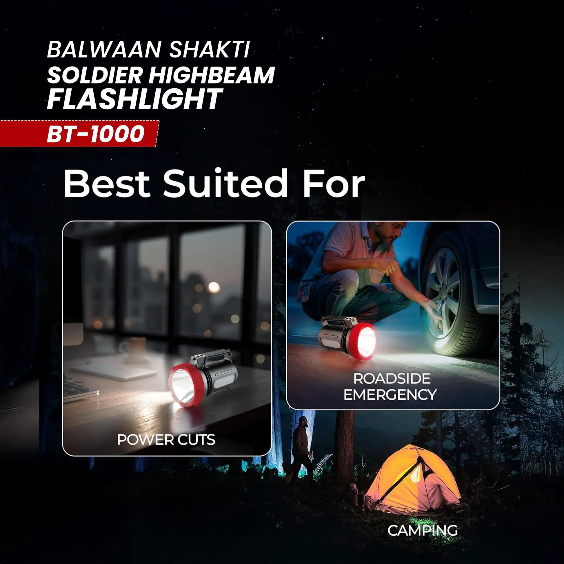 Balwaan Shakti BT-1000 Soldier Highbeam Flashlight | 10W SMD LED Torch | Type-C Charging